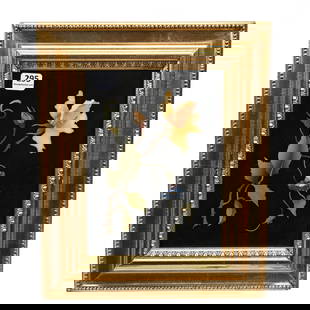 Pietra Dura Plaque: Pietra Dura Plaque, 8" x 6" approximately, Beautiful Floral Inlay, Mounted In 11.75" x 9.75" Gilded Wood Frame, Janice Gill
