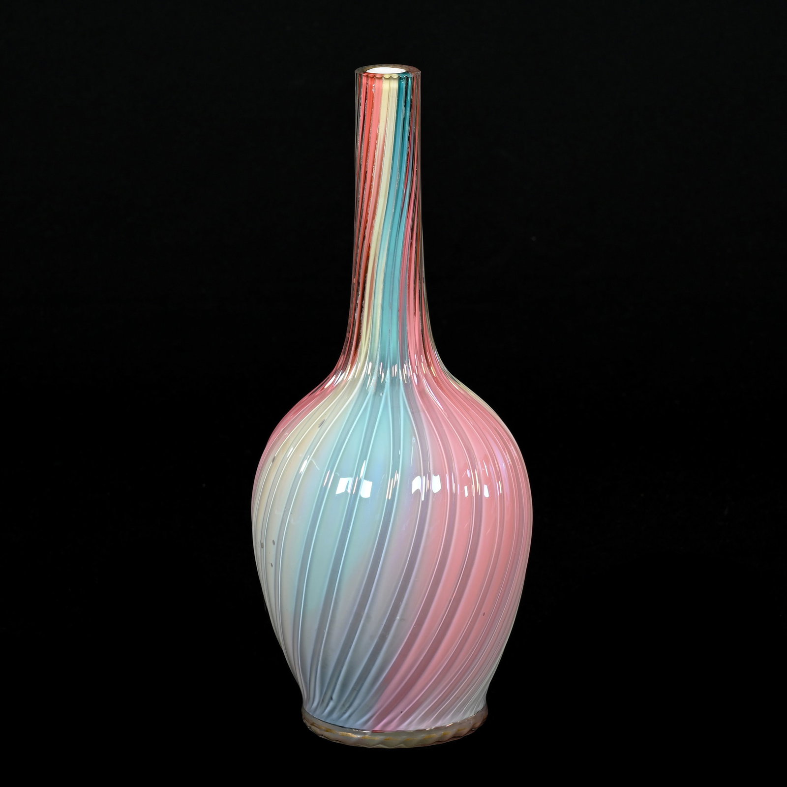 Vase, Cased Rainbow Swirl Art Glass: Vase, Cased Rainbow Swirl Art Glass, 10.25" x 4.25", Marked Venice, Polished Pontil Base, North Carolina Private Collection
