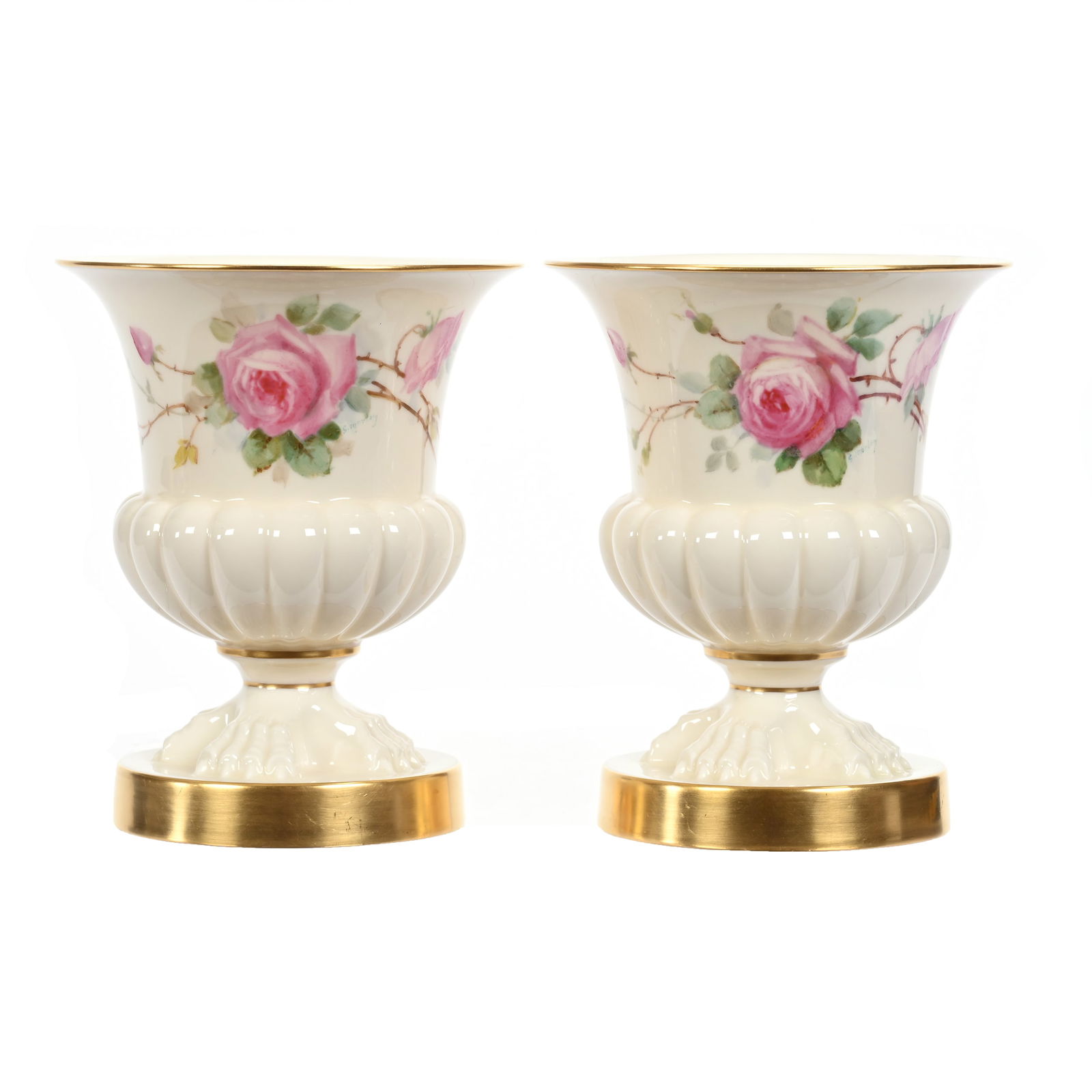 Pair Pedestal Vases, Green Lenox Wreath Mark (1 of 4)