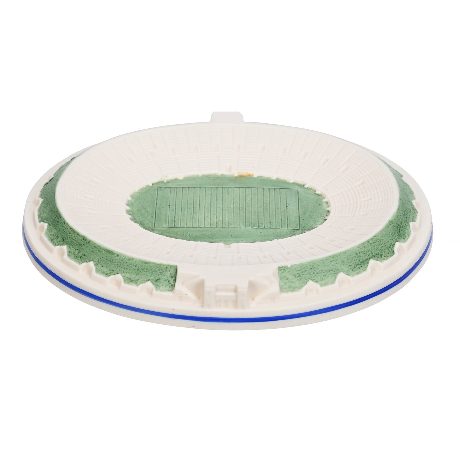Novelty Dish Titled "The Yale Bowl": Novelty Dish Titled "The Yale Bowl", 0.75" x 5.5" x 7", Replica Of Yale Football Stadium Built By The Yale Committee Of 21 Incorporated, 1914, Green Lenox Mark, Circa 1990's, Janice Gill Collection, O