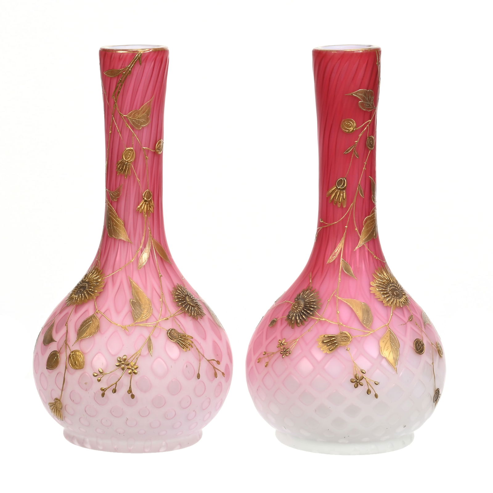 Pair Vases, Pink Satin Diamond Quilted MOP (1 of 4)