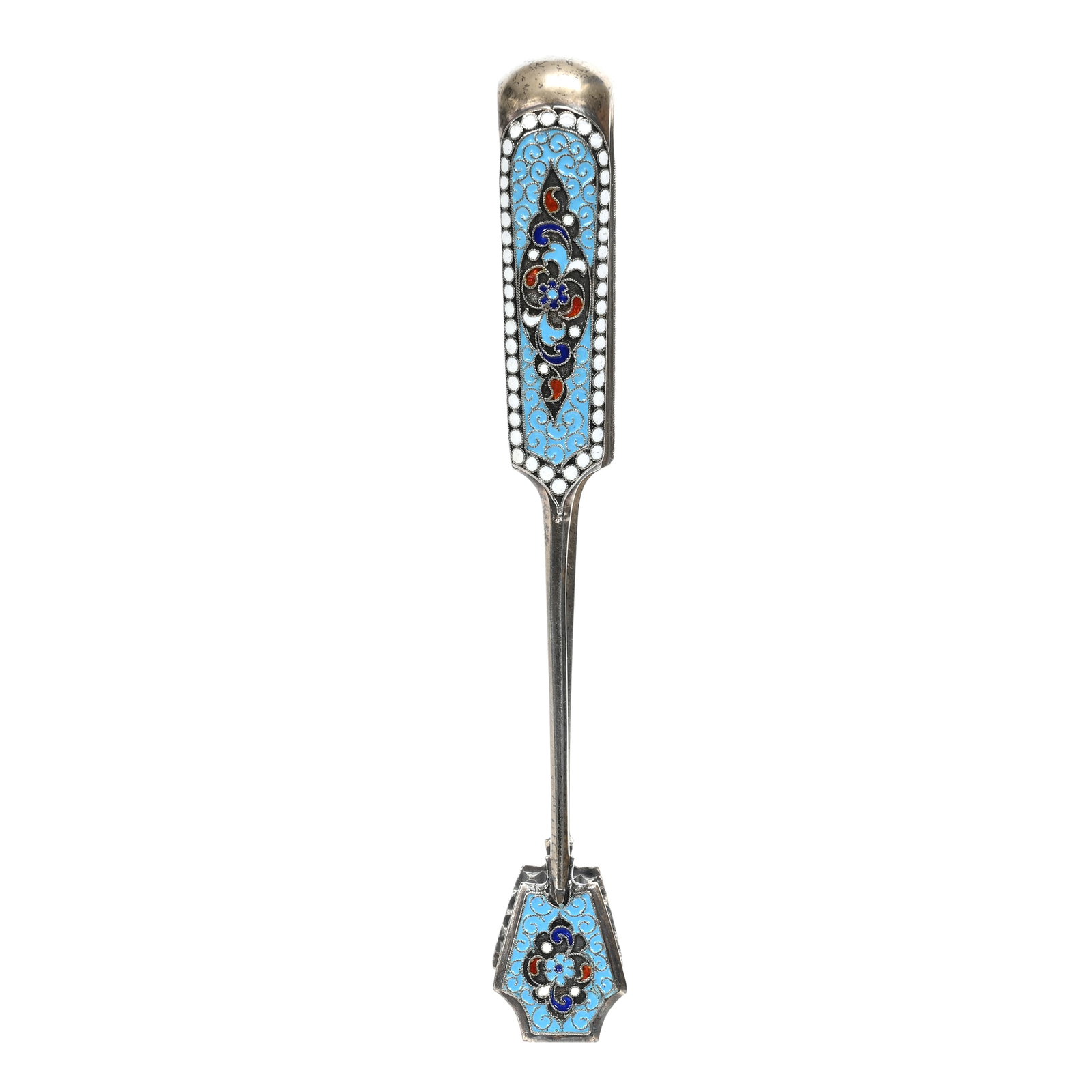 Sugar Tongs, Russian Enamel, Unidentified: Sugar Tongs, Russian Enamel, Unidentified, 5.25" x 0.625", No Visible Hallmarks, Janice Gill Collection, OH