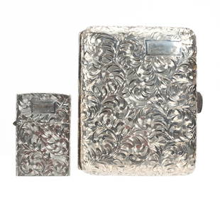 Compact & Hinged Box, Original Case, Sterling: Compact & Hinged Box, Original Case, Sterling, Marked .950 Sterling, No Maker's Marks, Incredible Engraved Floral Design, 4.25" x 5.5" Original Fitted Case, Janice Gill Collection, OH