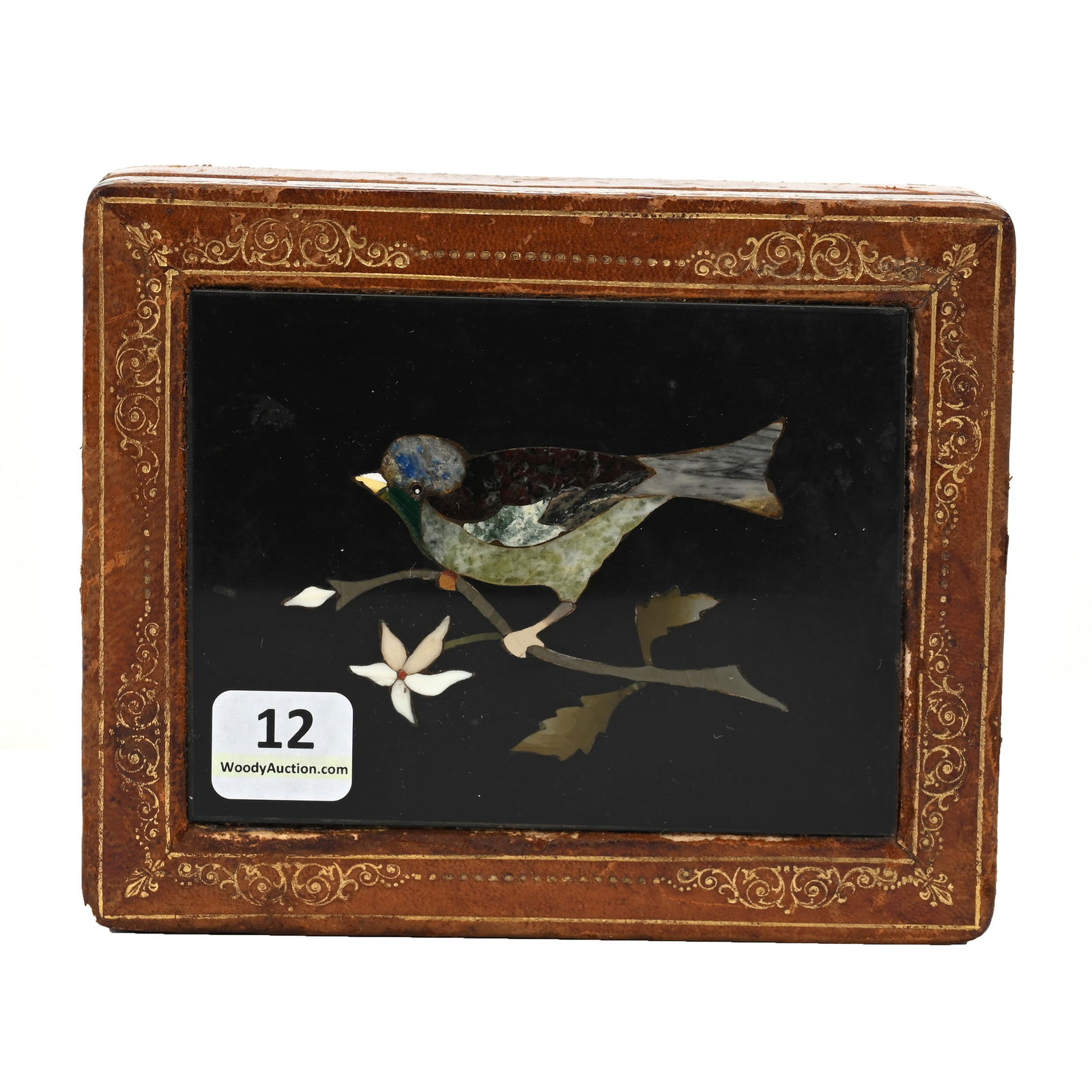 Leather Bound Box, Inset Pietra Dura Panel (1 of 3)