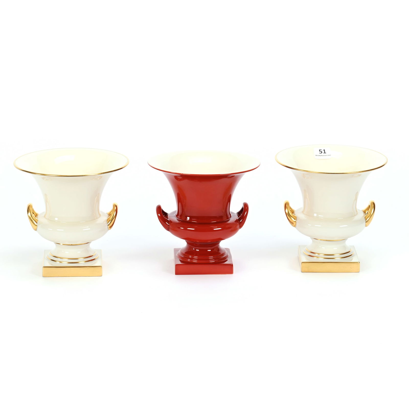 (3) Pedestal Urns, Lenox Green Wreath Mark (1 of 3)