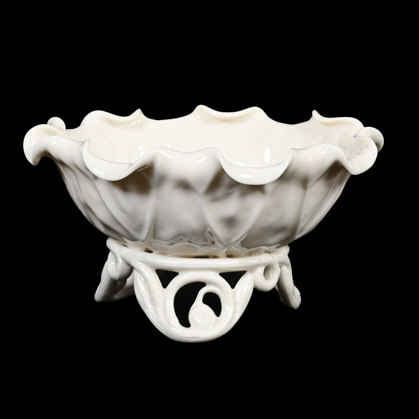 Footed Bowl, Lenox Green Wreath Mark: Footed Bowl, Lenox Green Wreath Mark, 4" x 7.5", Lotus Blossom Design, Circa 1906-1930, Janice Gill Collection