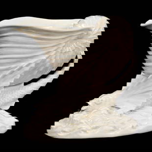 Flying Fish Vase, Irish Belleek First Mark: Flying Fish Vase, Irish Belleek First Mark, 4.25" x 4.75", Circa 1863-1890, Molded Winged Fish With Conch Shell On Back, Janice Gill Collection