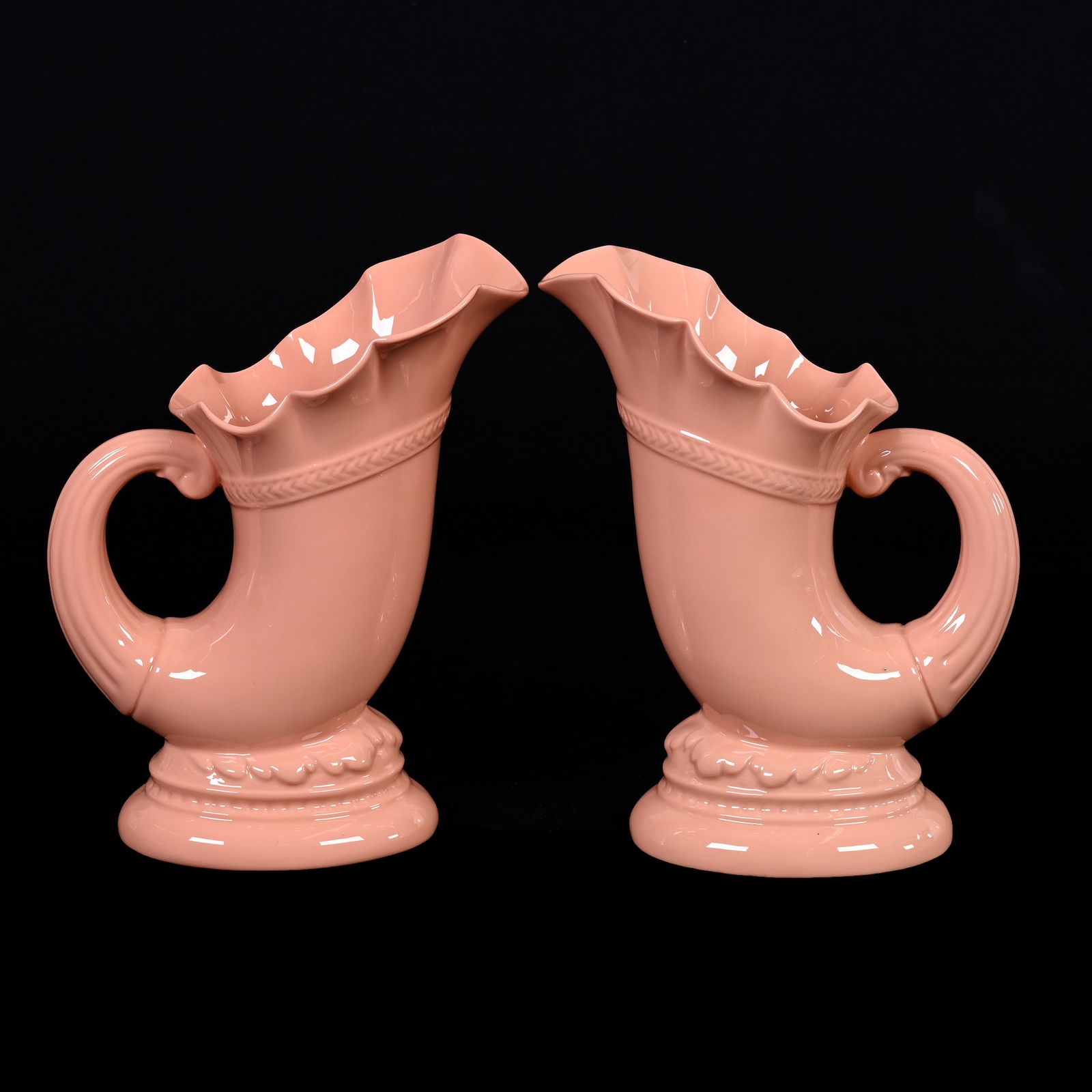 Pair Horn Of Plenty Vases, Lenox Green Wreath Mark (1 of 3)