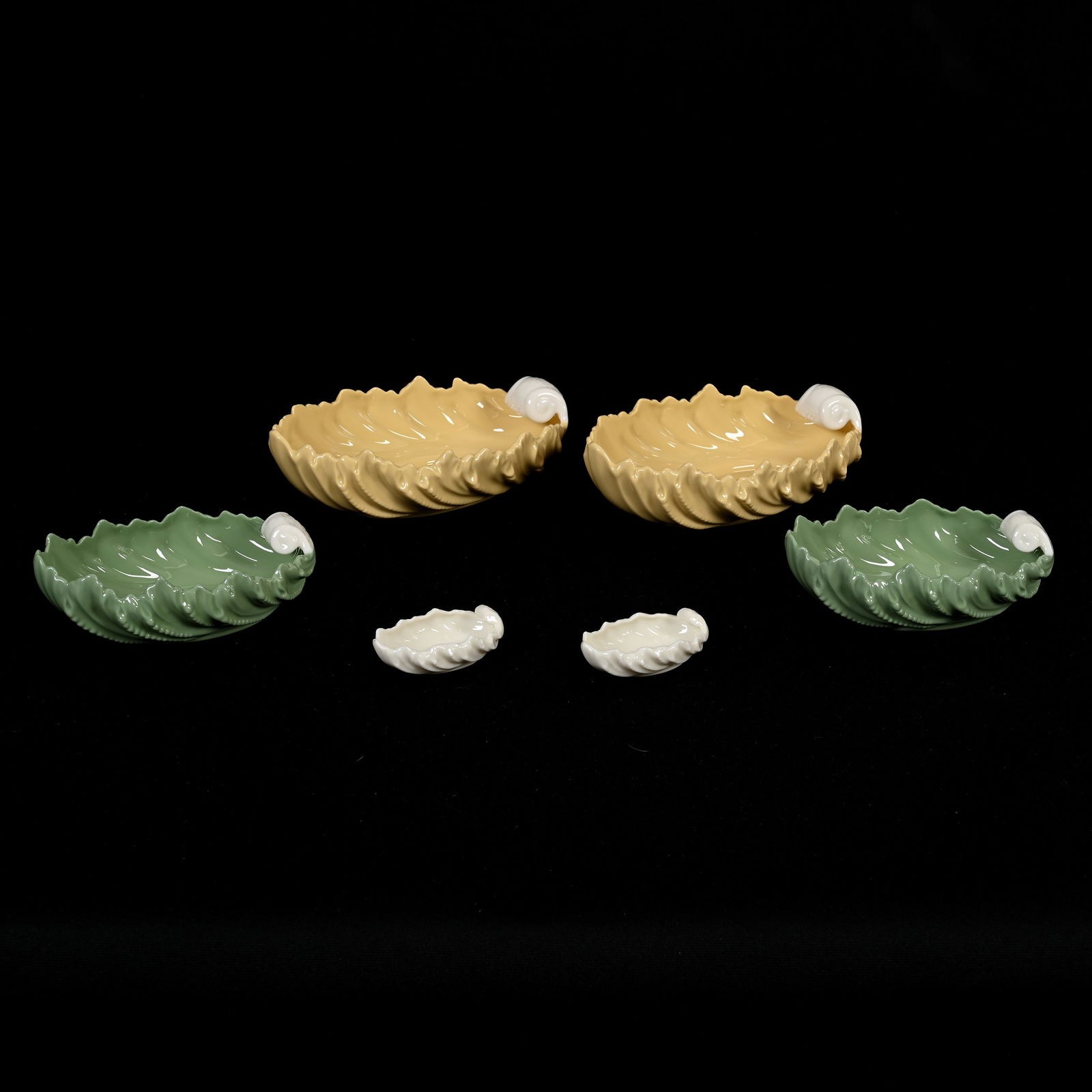 (6) Leaf Shaped Dishes, Lenox Green Wreath Mark (1 of 3)