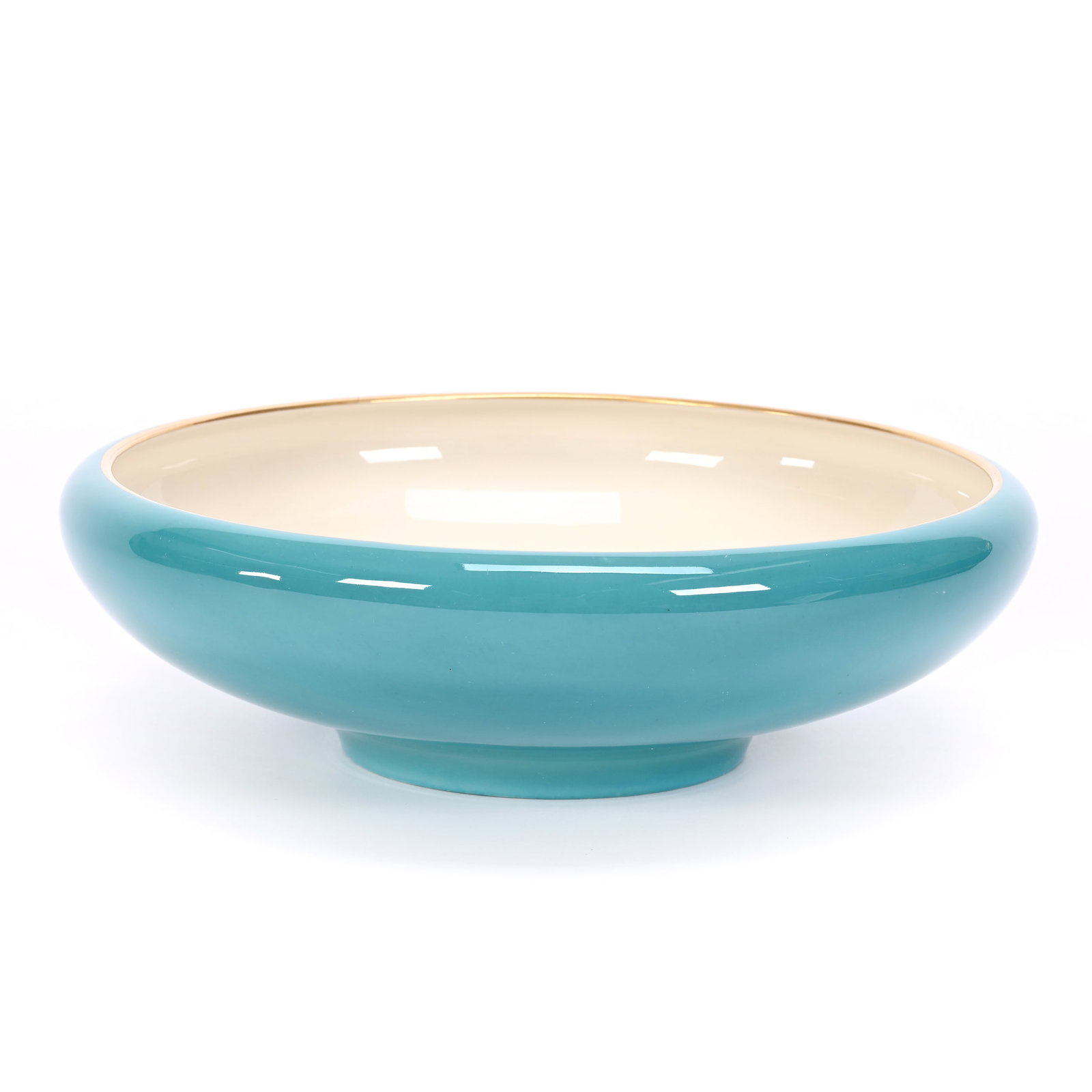 Bowl, Lenox Green Wreath Mark: Bowl, Lenox Green Wreath Mark, 3" x 10.25", White Interior, Turquoise Exterior, Circa 1906-1930, Janice Gill Collection