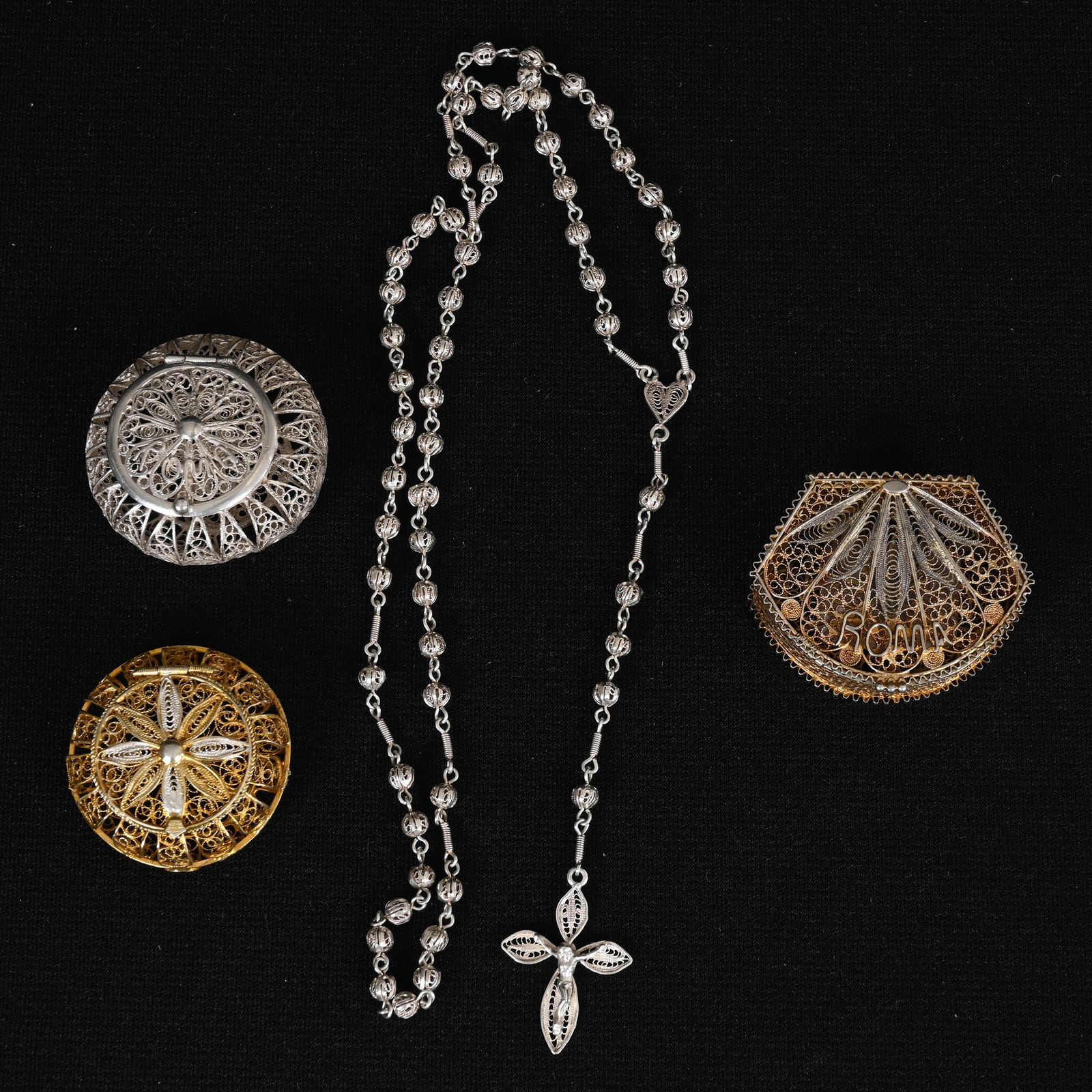 (3) .800 Silver Wire Framed Boxes, One 20" Necklace (1 of 3)