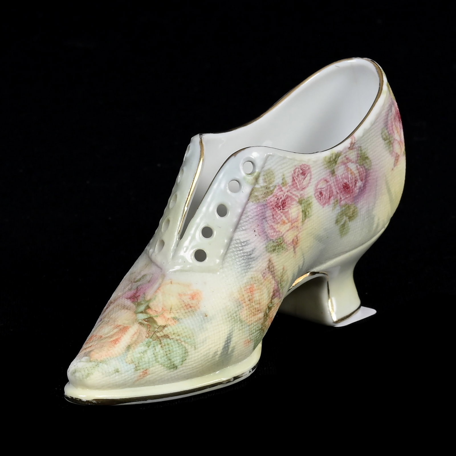 Shoe, Royal Bayreuth Blue Mark, Rose Tapestry: Shoe, Royal Bayreuth Blue Mark, Rose Tapestry, 2.5" x 5", Janice Gill Collection