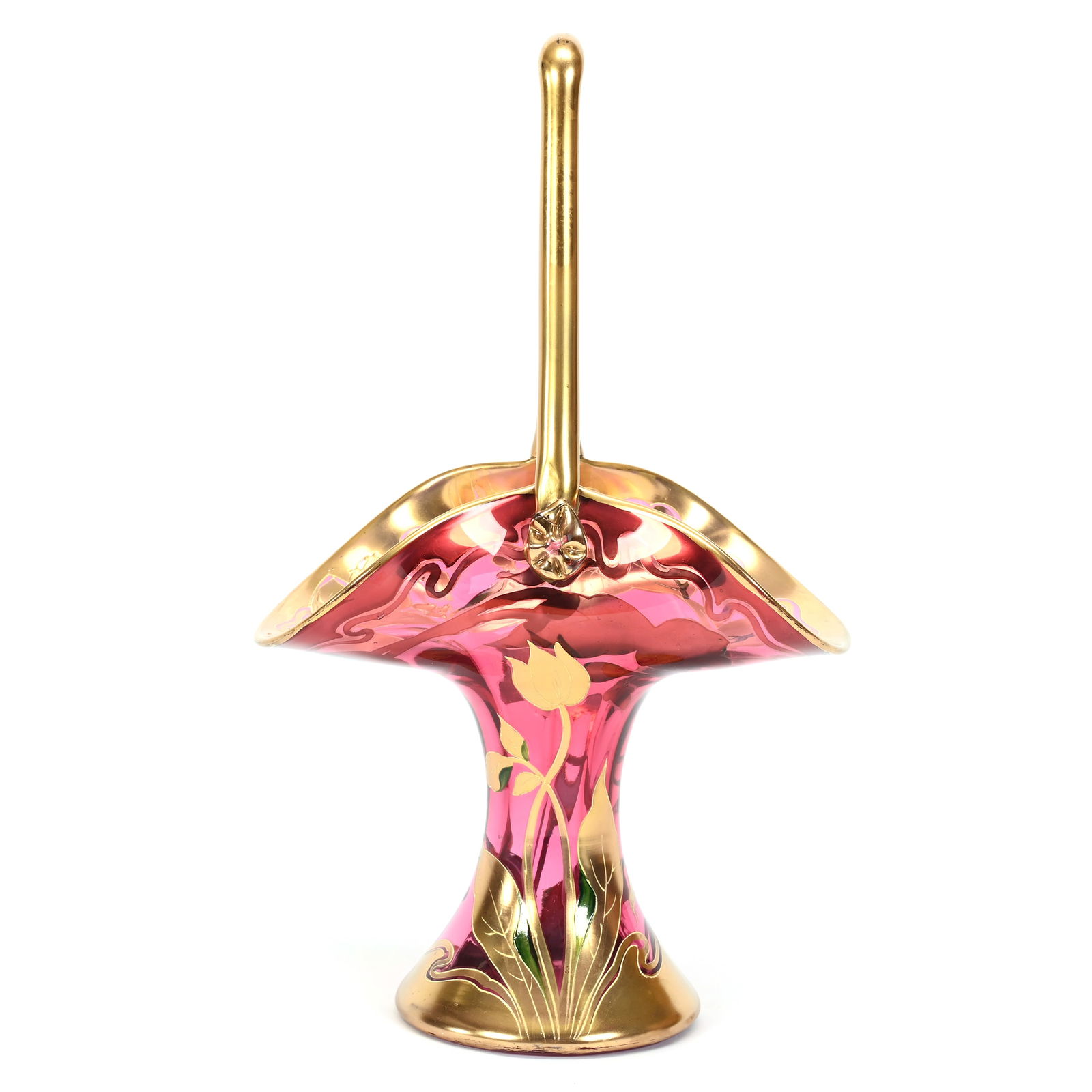 Basket, Unmarked Bohemian Cranberry Art Glass (1 of 3)