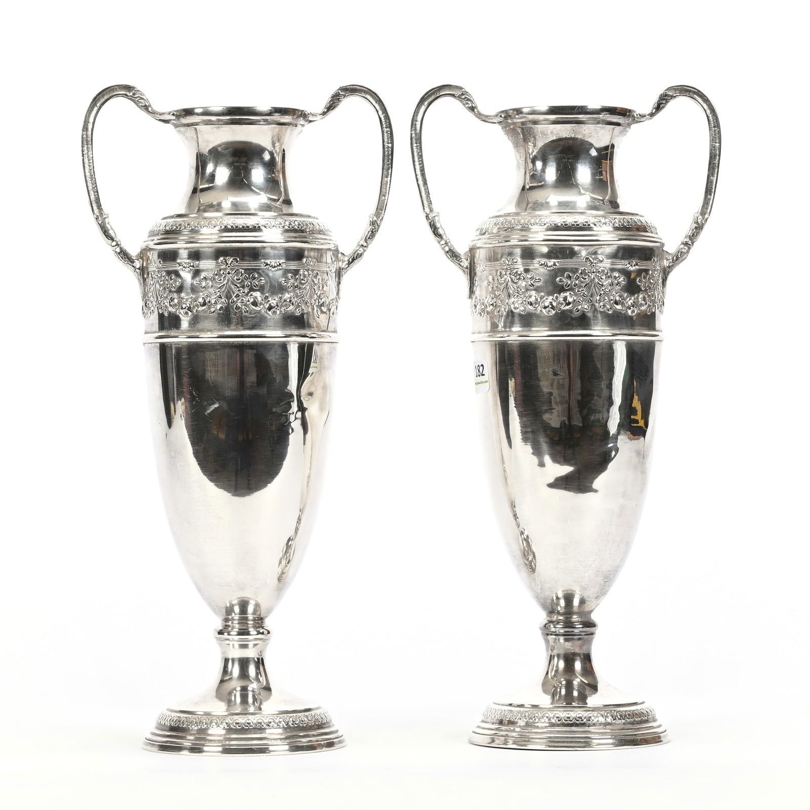 Pair Pedestal Vases, Unmarked Silver (1 of 3)