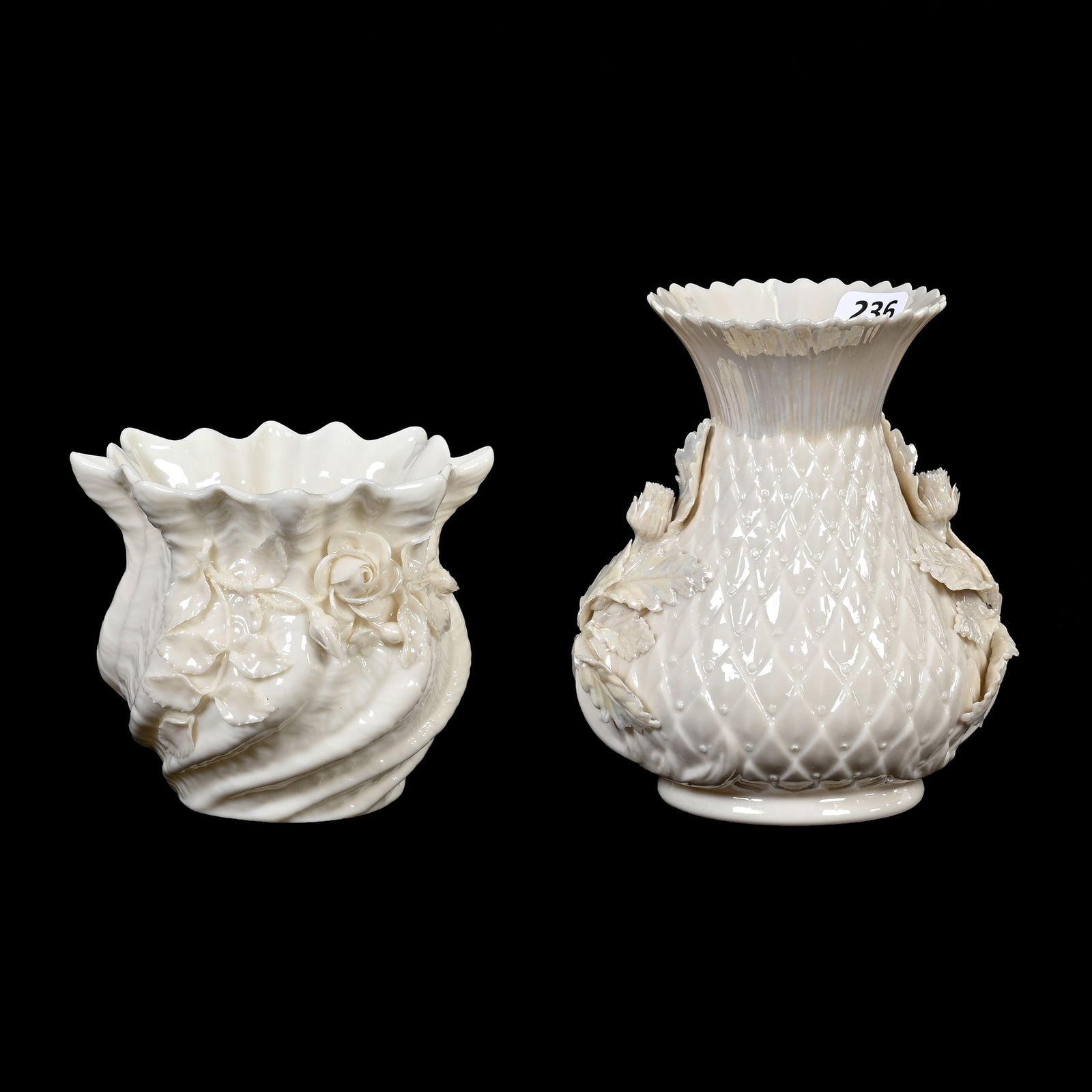 (2) Vases, Irish Belleek, 4th Green Mark (1 of 3)