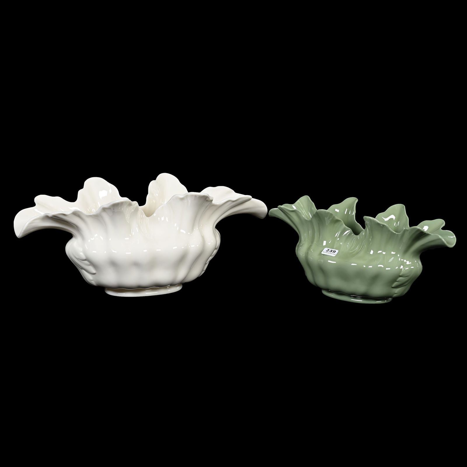 (2) Oblong Flower Holders, Lenox Green Wreath Mark (1 of 3)