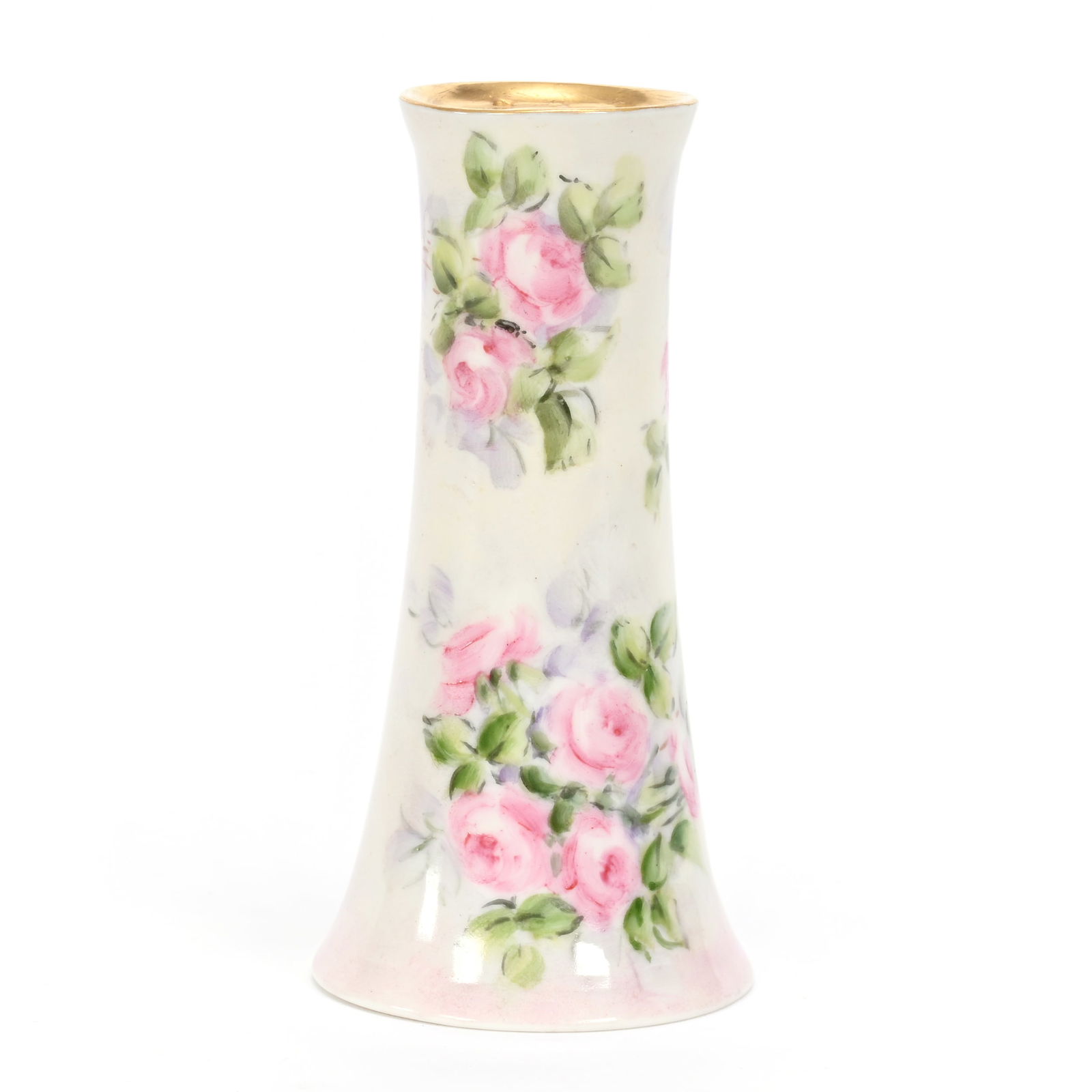 Hatpin Holder, American Willets Belleek: Hatpin Holder, American Willets Belleek, 5" x 2.25", Cream And Pink Tones, Pink Rose Decor, Artist Signed, Janice Gill Collection