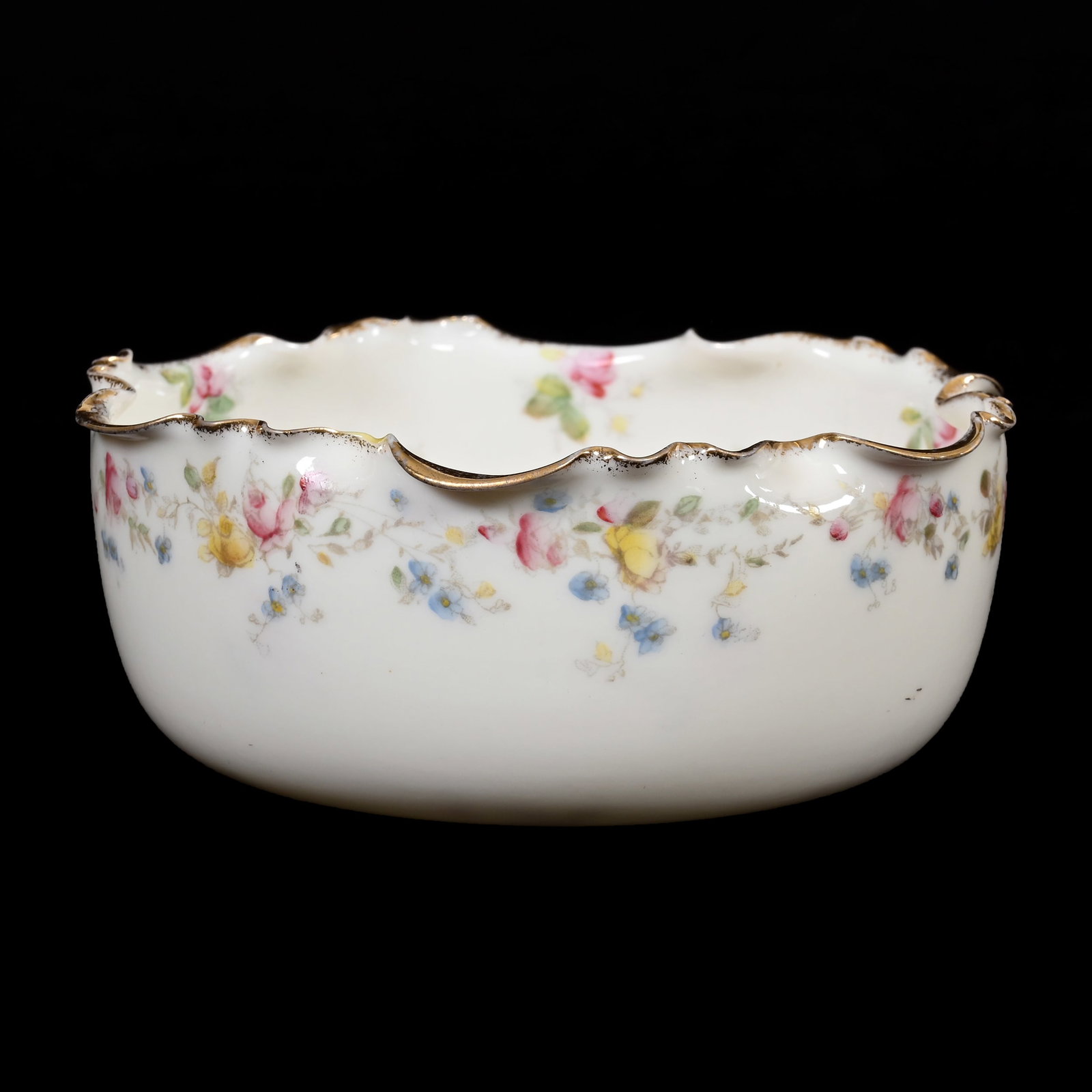 Bowl Marked AAC (American Art China): Bowl Marked AAC (American Art China), 2.25" x 5.25", American Belleek, White With Colorful Floral, Ca 1891-1895, Janice Gill Collection
