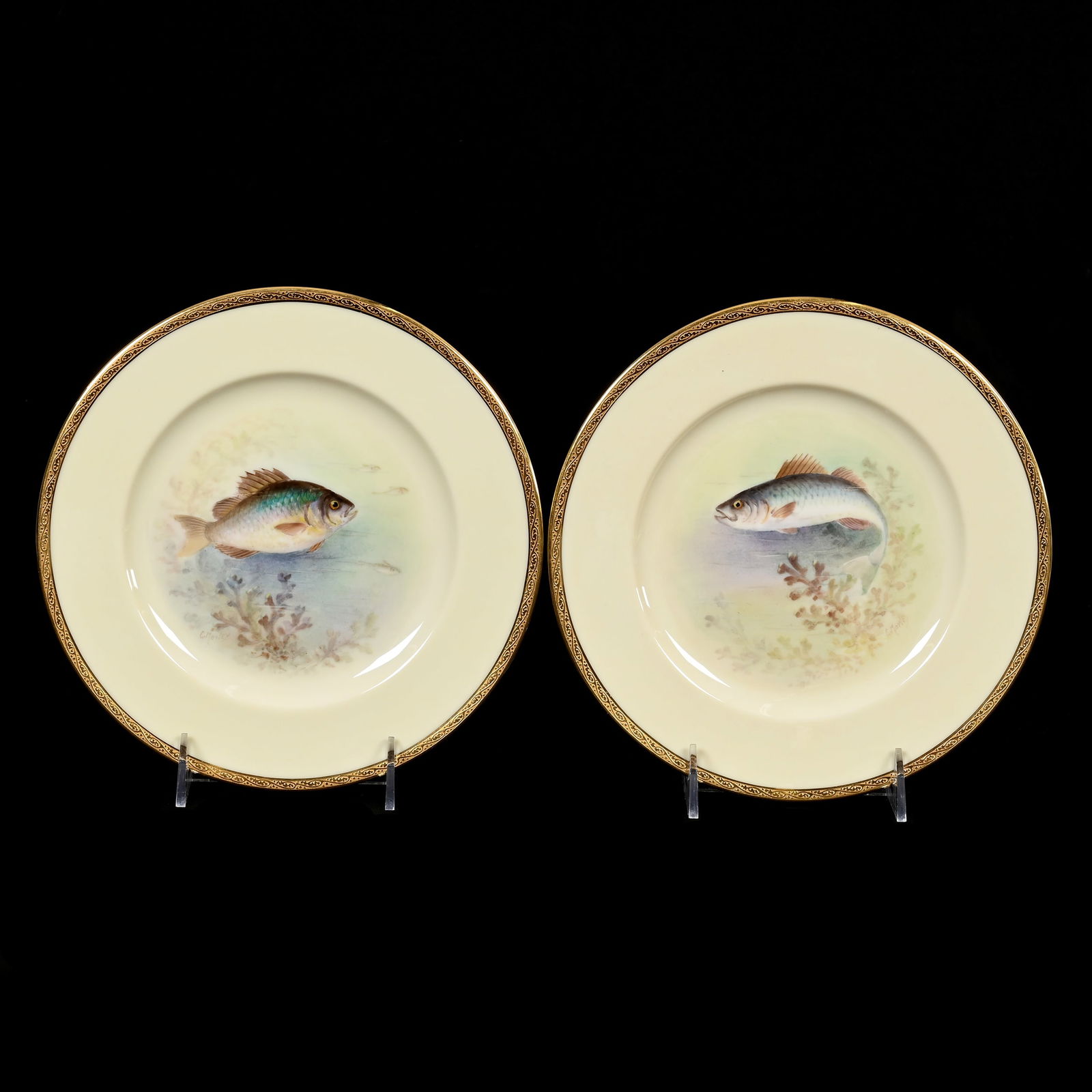 Pair Plates, Lenox Green Wreath Mark (1 of 3)