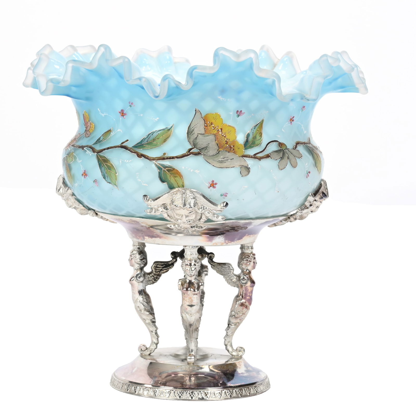 Victorian Brides Basket, Blue Satin Diamond Quilted (1 of 4)