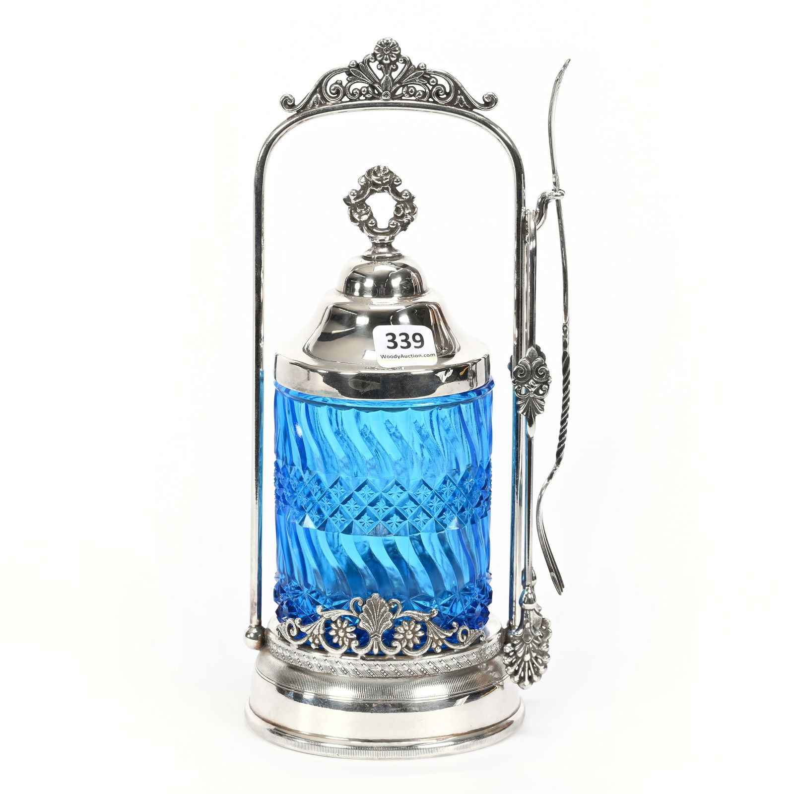 Victorian Pickle Castor, Blue Pattern Glass Insert (1 of 4)