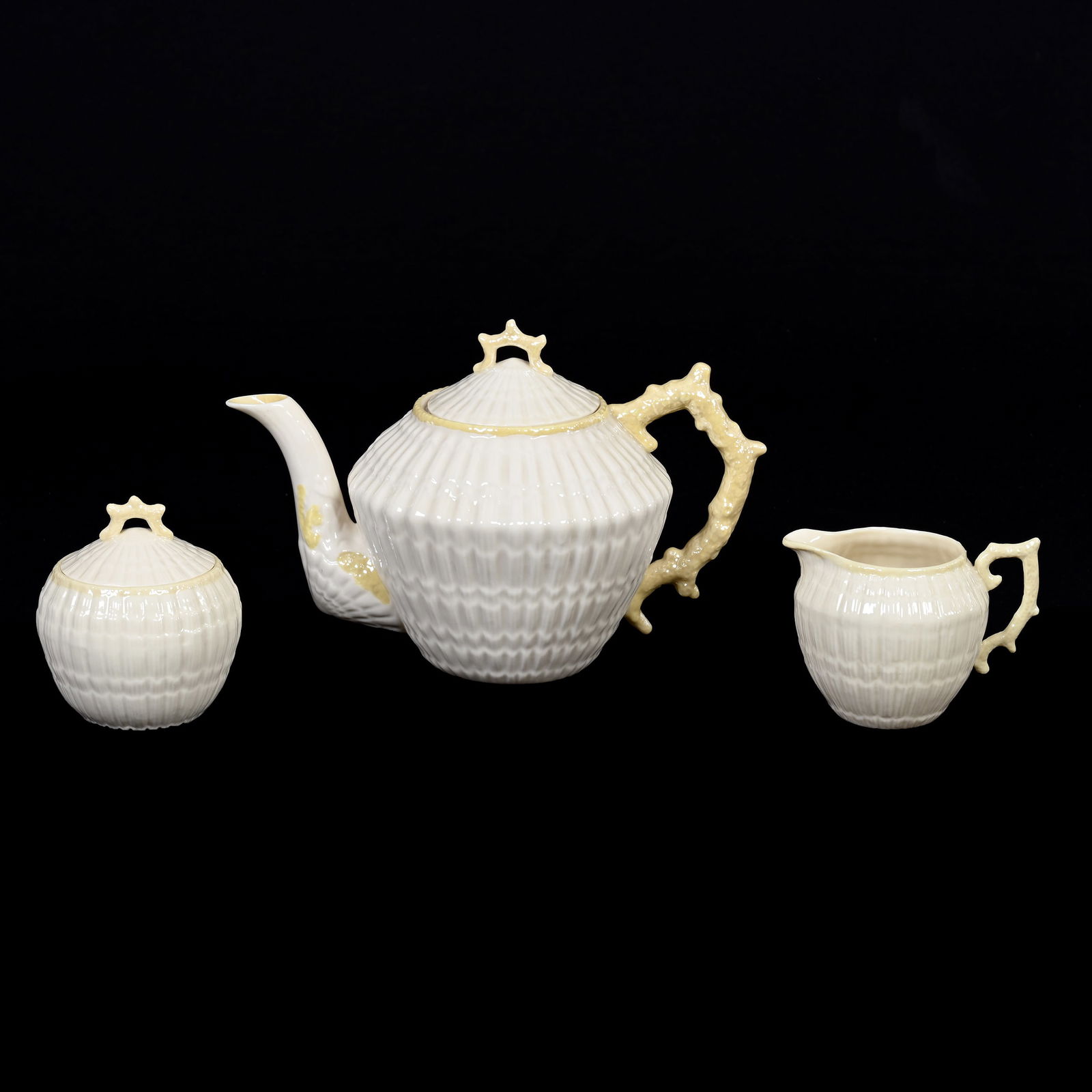 Tea Set, Three Piece, Irish Belleek Green Mark (1 of 3)