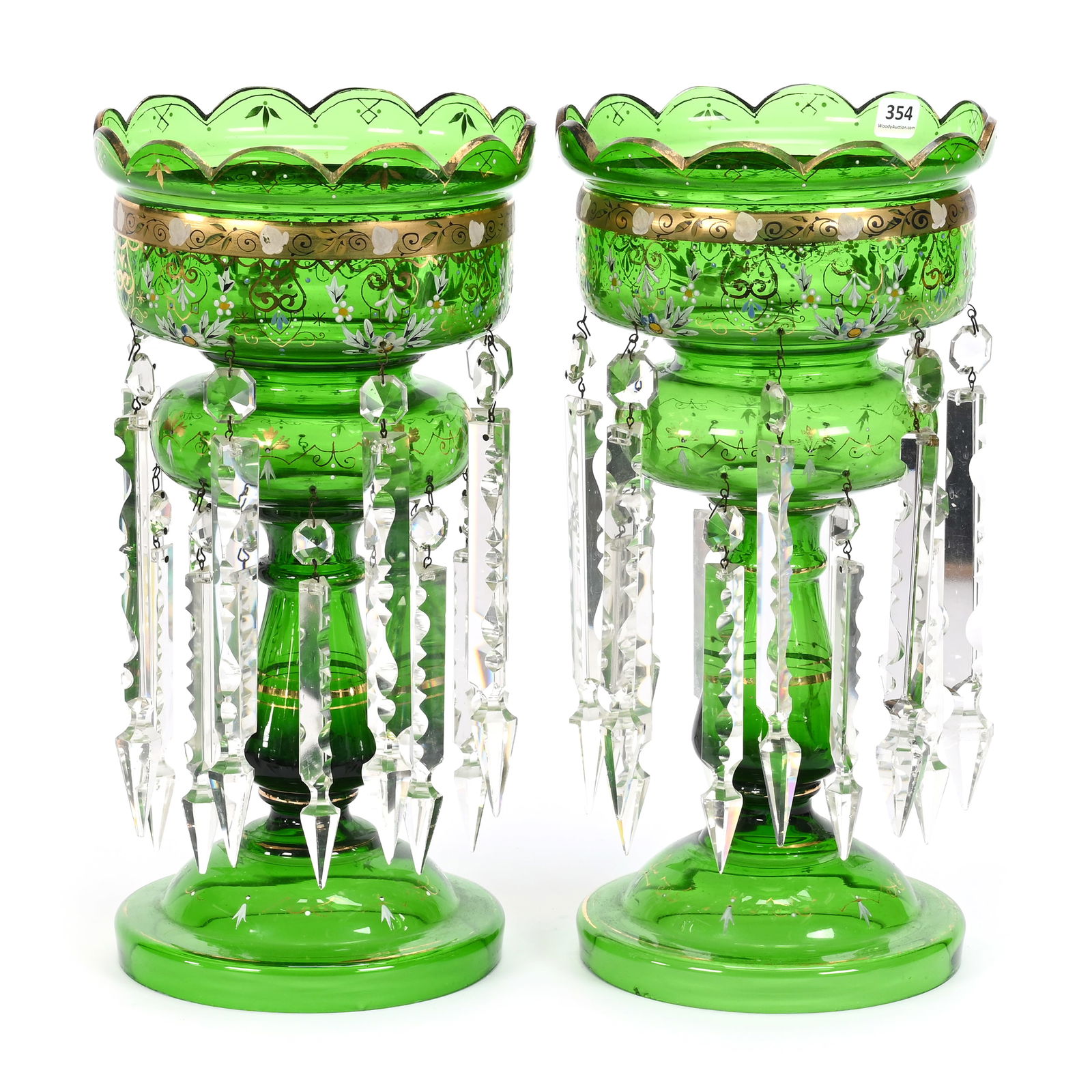 Pair Candle Lusters, Green Art Glass (1 of 6)
