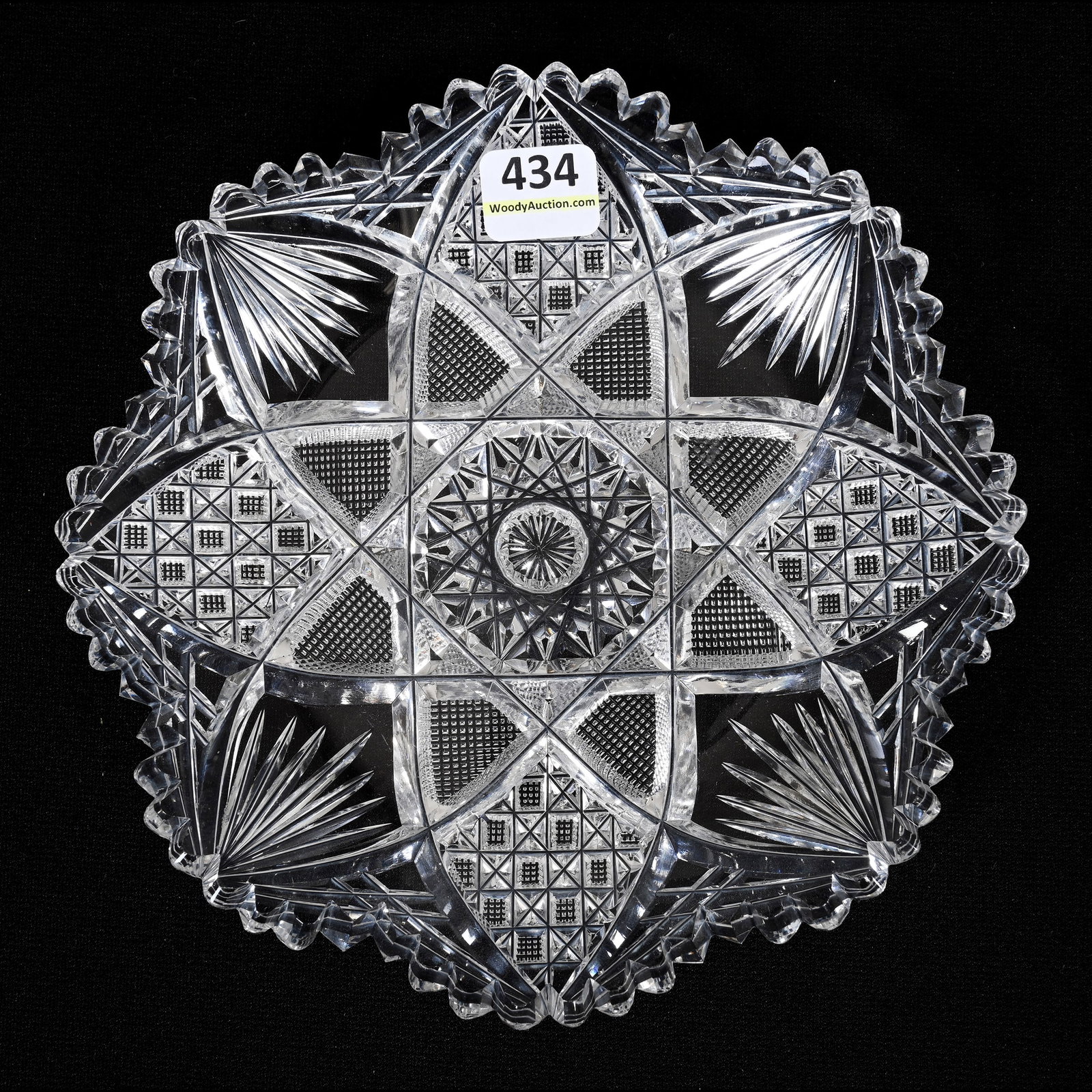 Plate, ABCG: Plate, American Brilliant Cut Glass, 7", Hobstar, Vesica, Strawberry Diamond, Block And Fan Motif, Arkansas Private Collection