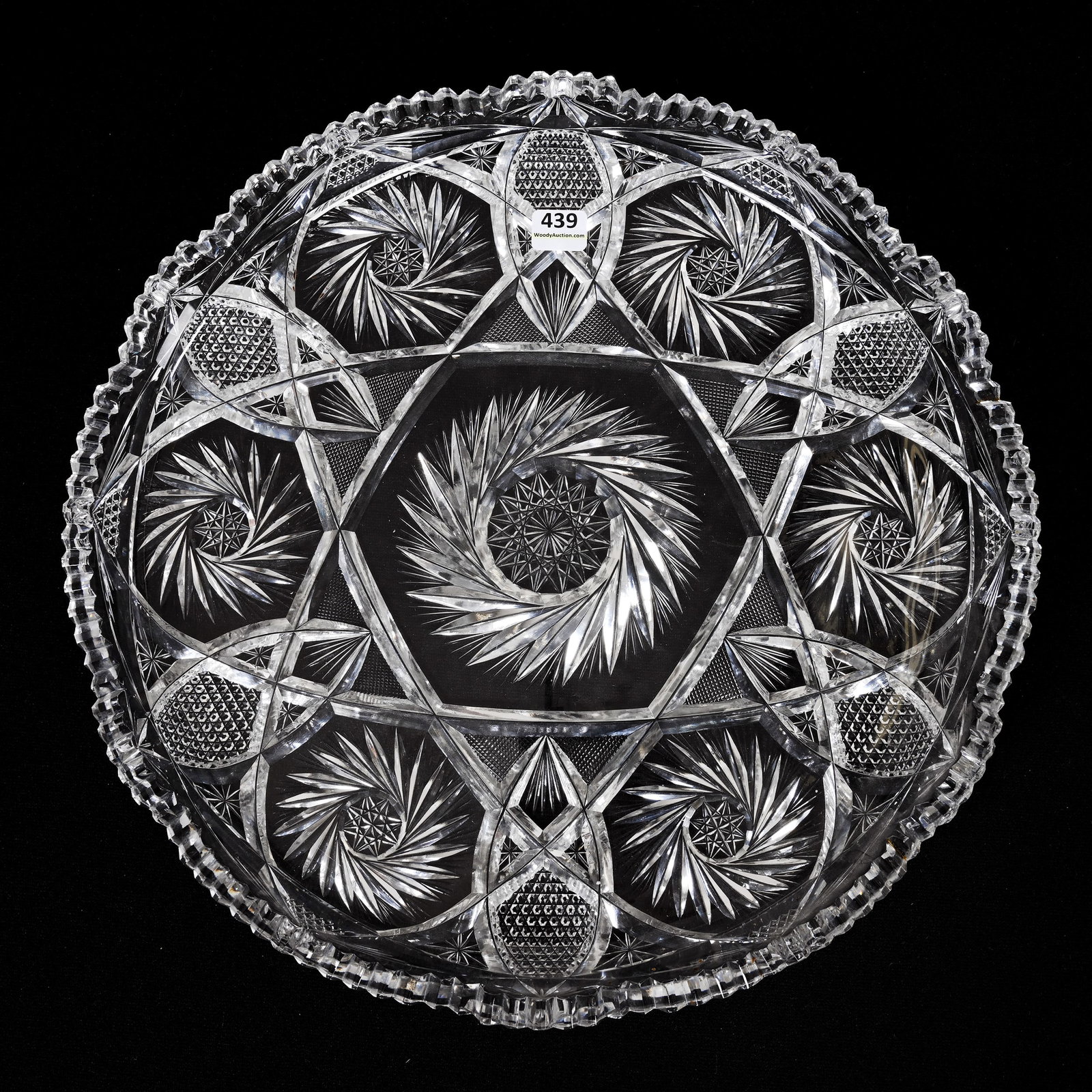 Round Tray, ABCG: Round Tray, American Brilliant Cut Glass, 14", Pinwheel, Vesica, Nailhead Diamond, Strawberry Diamond, Star And Fan Motif, Tooth Chip, Arkansas Private Collection
