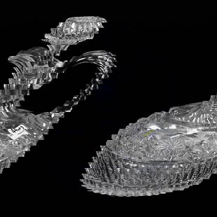 Ship's Decanter, ABCG: Ship's Decanter, American Brilliant Cut Glass, 7.25" x 6.5", Hobstar, Strawberry Diamond And Prism Motif, Pattern Matched Stopper, Triple Notched Handle, Hobstar Base, Arkansas Private Collection