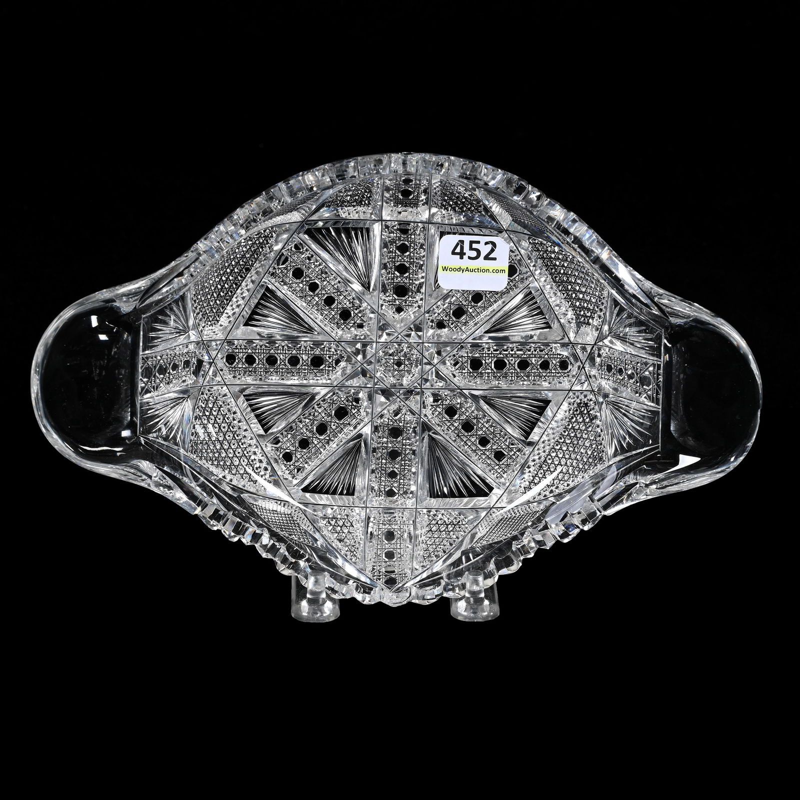 Wine Coaster, Tab Handled, ABCG: Wine Coaster, Tab Handled, American Brilliant Cut Glass, 9" x 5.75", Pattern Resembles Rochester By Fry, Clear Blank, Pennsylvania Private Collection