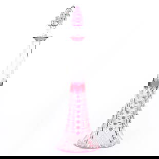 Decanter, BPCG, Cranberry Cut To Clear: Decanter, Brilliant Period Cut Glass, Cranberry Cut To Clear, 17.5" x 5.5", HF-303 Pattern, Eiffel Shape, By Val St. Lambert, Circa 1908, Pattern Matched And Numbered Stopper, Ray Cut Base, Pennsylvan