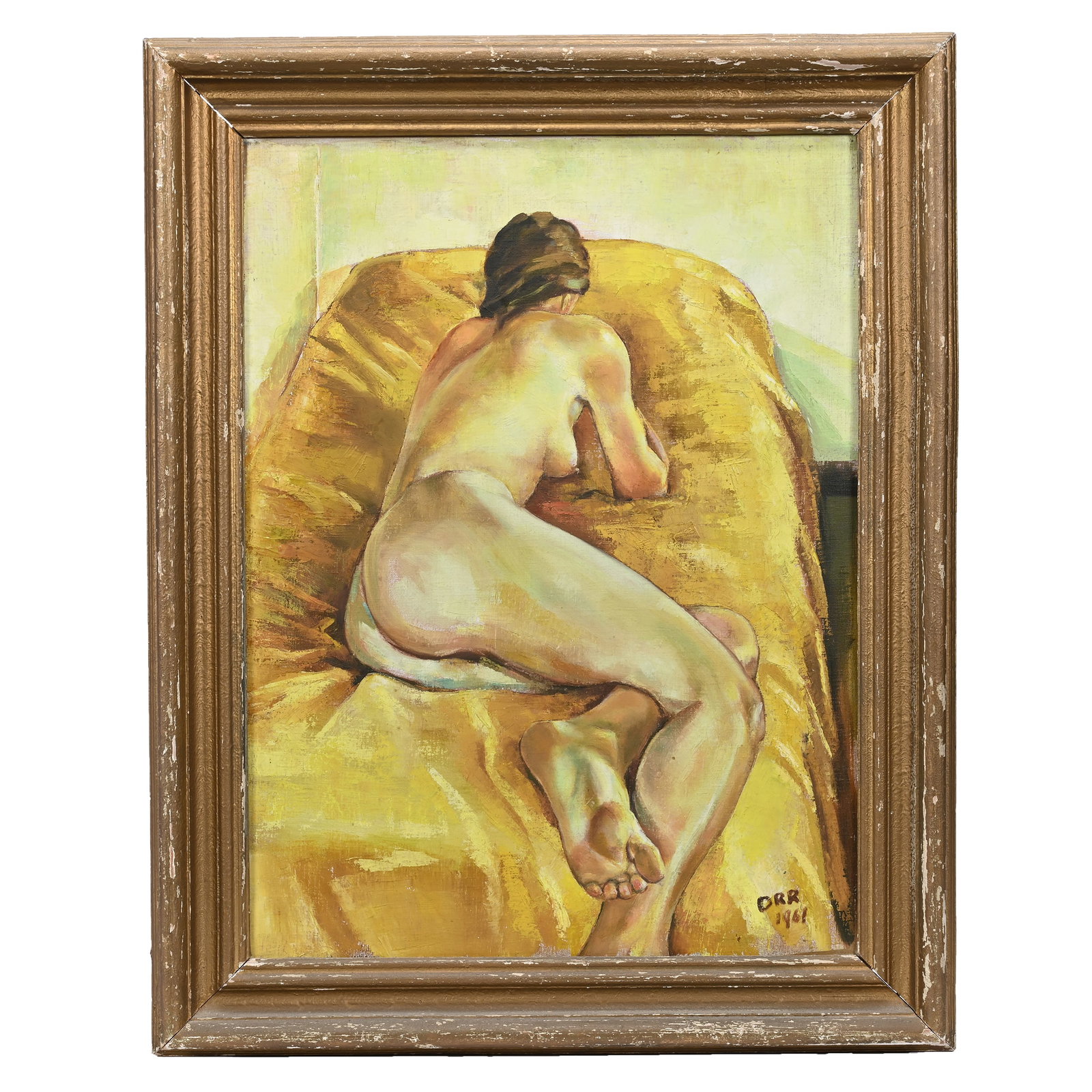 Oil Painting On Canvas, Dated 1961: Oil Painting On Canvas, Dated 1961, 24" x 18", Royal Society Of British Artists, John D. E. Orr, Titled "Nude In Gold", Original Label On Frame, Frame Size Is 29" x 23", Arkansas Private Collection
