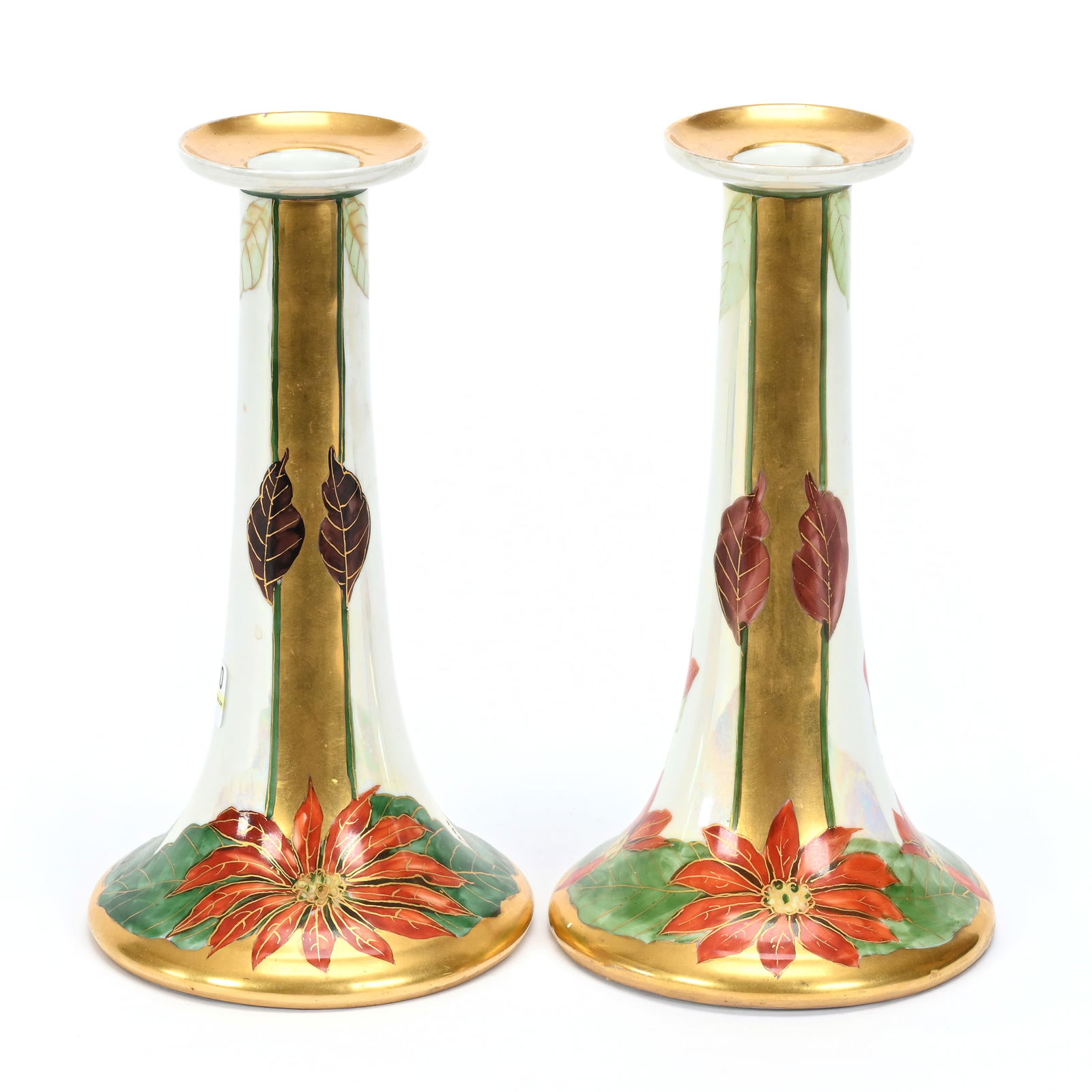 Pair Candlesticks Marked Pickard, Poinsettia & Lustre (1 of 5)