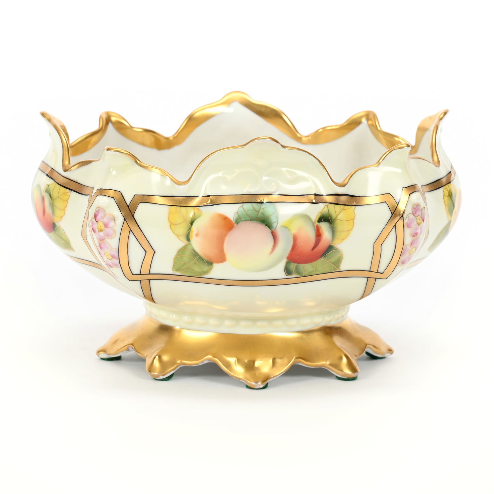 Footed Oval Bowl Marked Pickard, Peaches Linear (1 of 4)