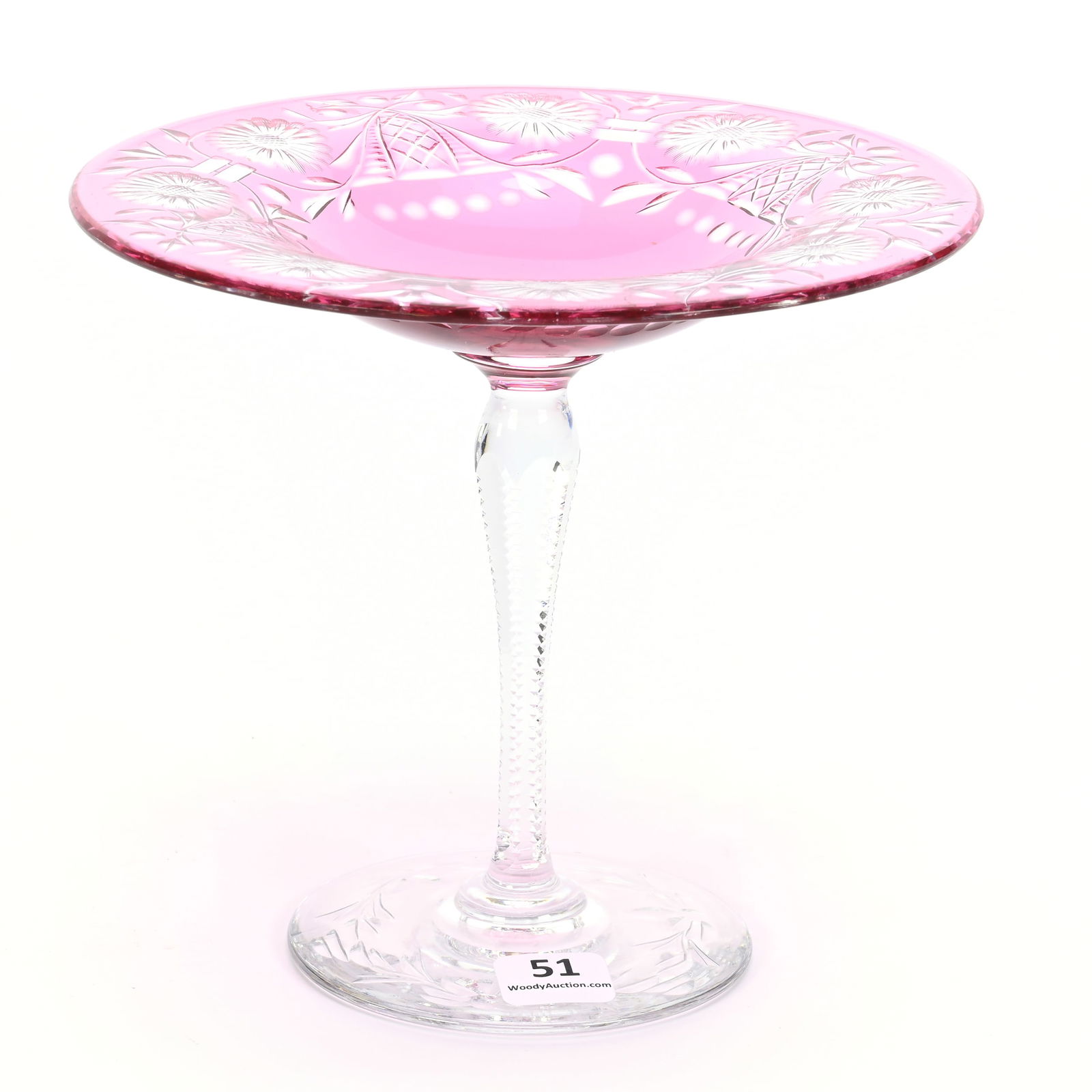 Compote, American Brilliant Cut Glass, Signed Libbey Cranberry Cut To Clear (1 of 3)