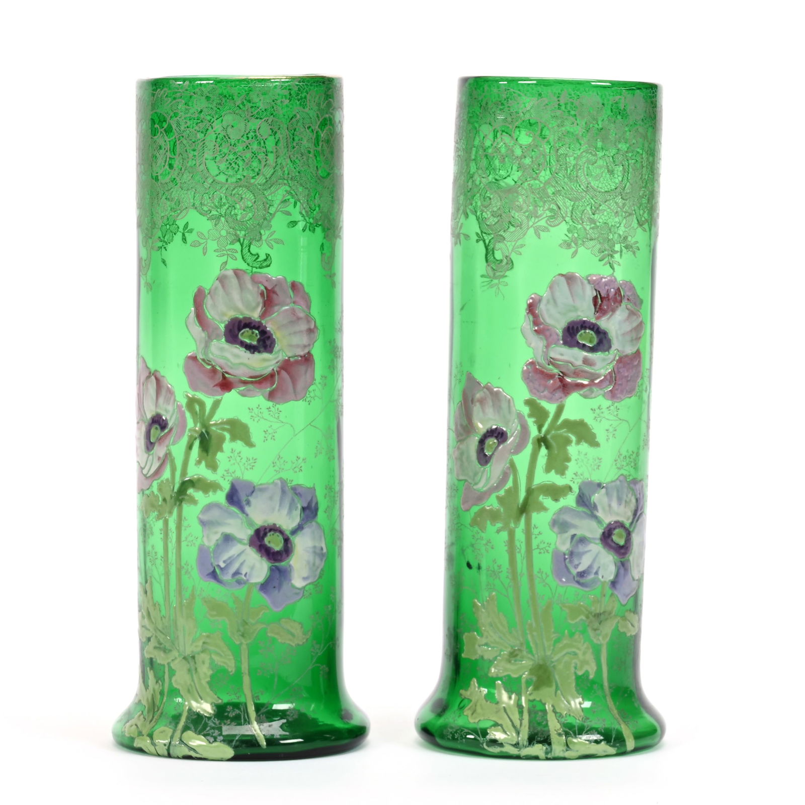 Pair Cylinder Vases Attributed To Moser/Harrach (1 of 3)