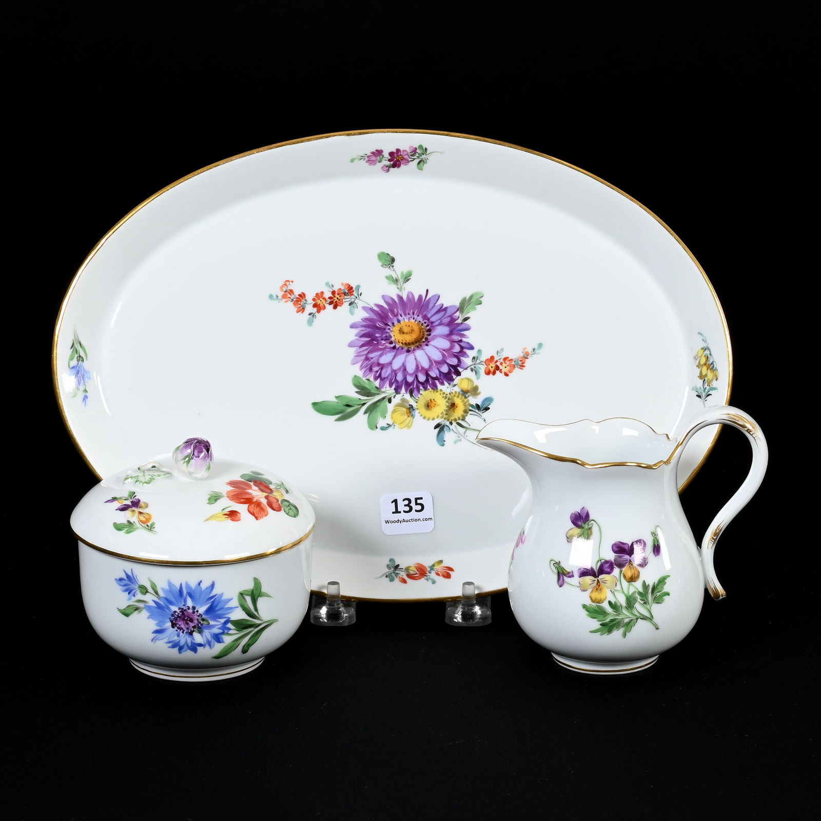 Three Piece Set Marked Meissen Blue Crossed Swords (1 of 3)