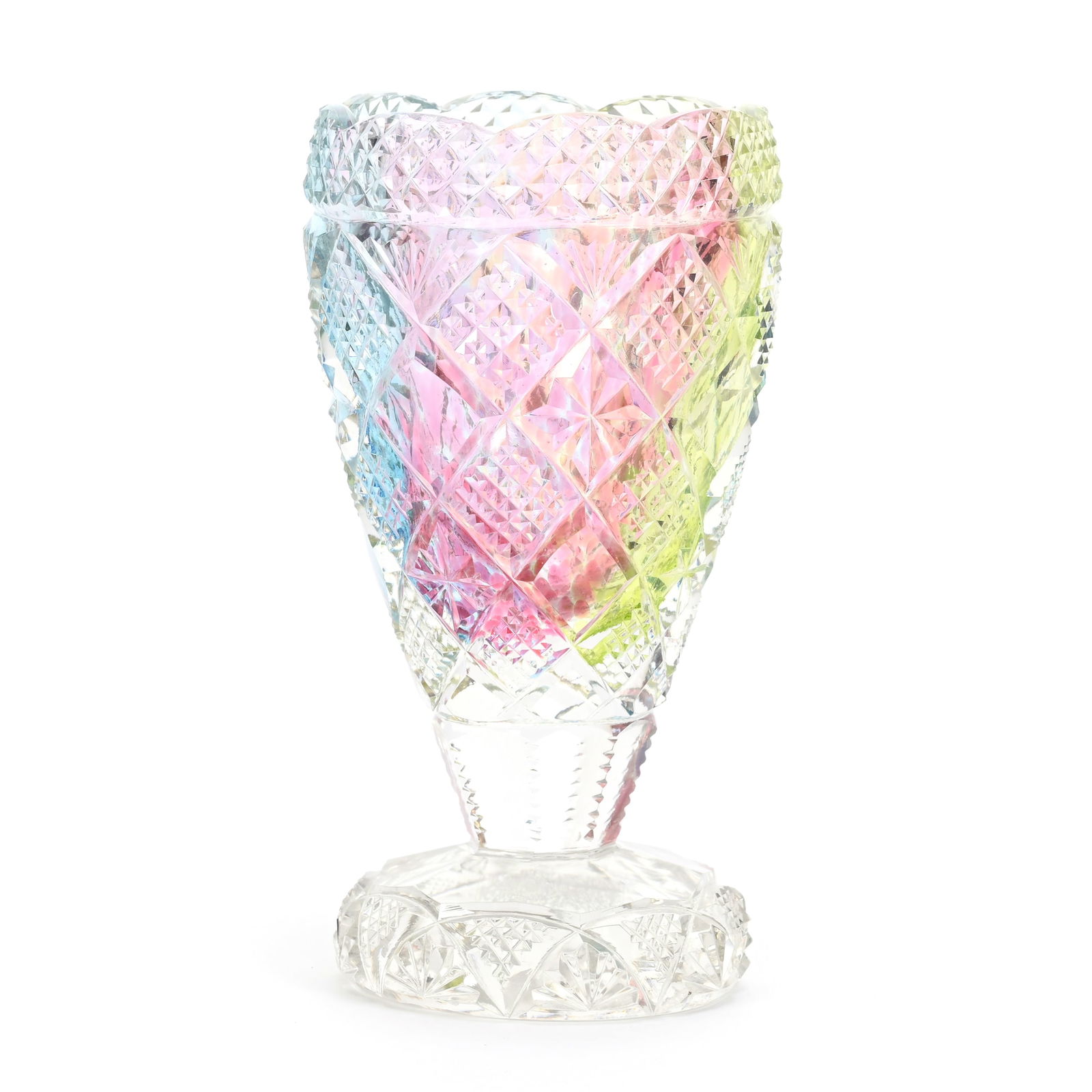 Pedestal Vase, Brilliant Period Cut Glass, Rainbow Cut To Clear (1 of 4)