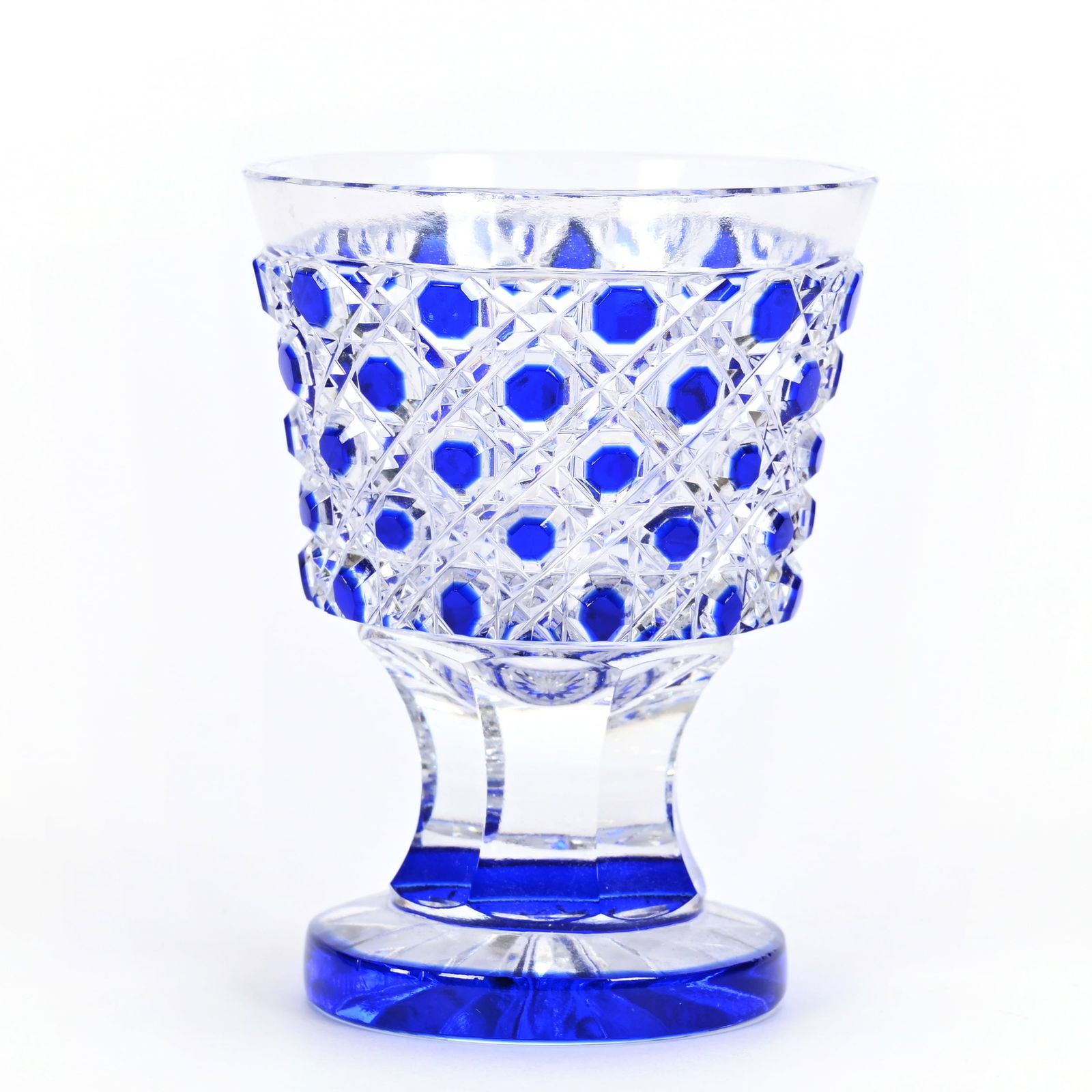 Pedestal Toothpick Holder, Brilliant Period Cut Glass, Cobalt Cut To Clear (1 of 3)