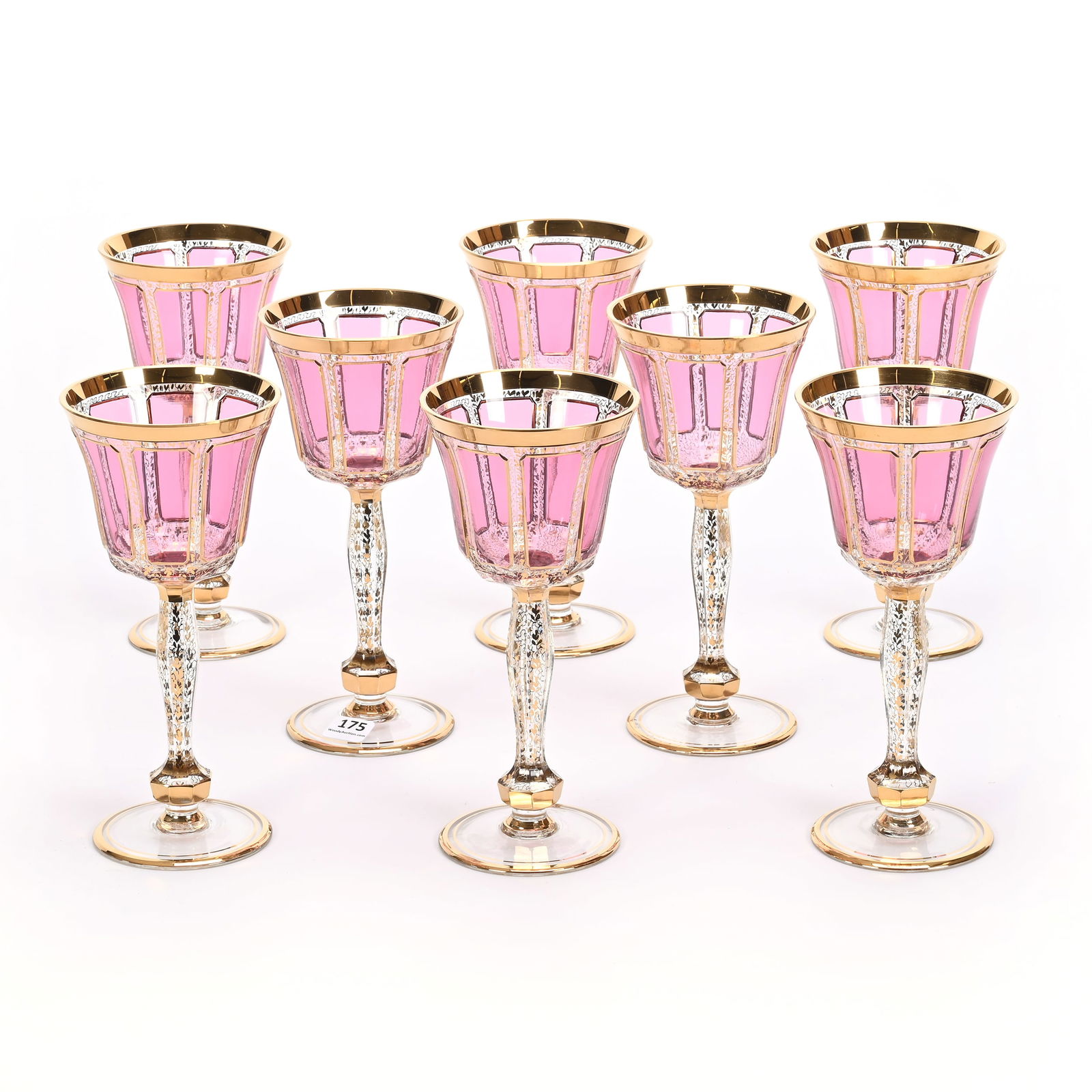 (8) Goblets, Bohemian Art Glass In Style Of Moser (1 of 3)
