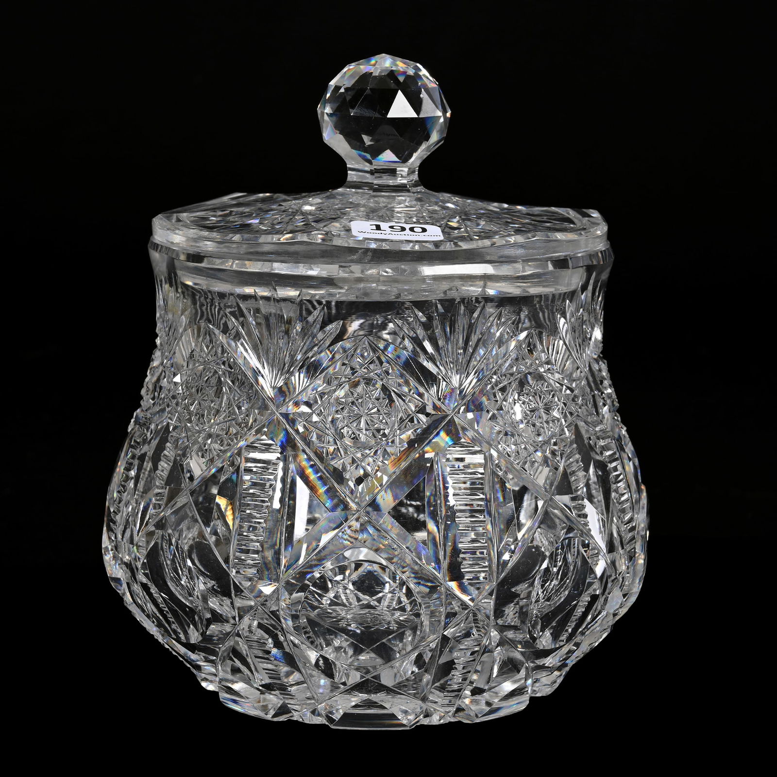 Covered Jar, American Brilliant Cut Glass, Signed Hawkes Navarre Pattern (1 of 4)