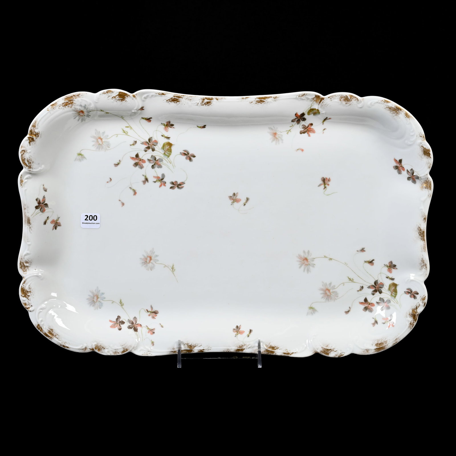 Tray Marked Haviland & Company Limoges: Tray Marked Haviland & Company Limoges, 18.75" x 12", Circa 1879-1930, White With Daisies And Floral Decor, Gold Stencil Highlights, "Made For Van Heusen Charles & Company Albany", Denver, Colorado Pr
