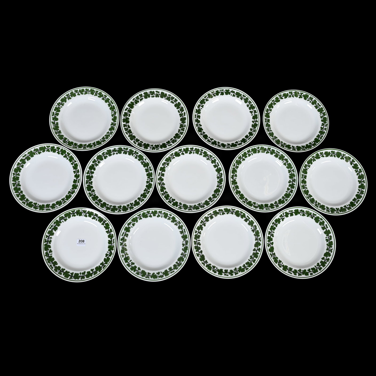 (13) Luncheon Plates, Meissen Blue Crossed Swords: (13) Luncheon Plates, Meissen Blue Crossed Swords, 7.25", Green Ivy Pattern, Circa 1930's, Denver, Colorado Private Collection.