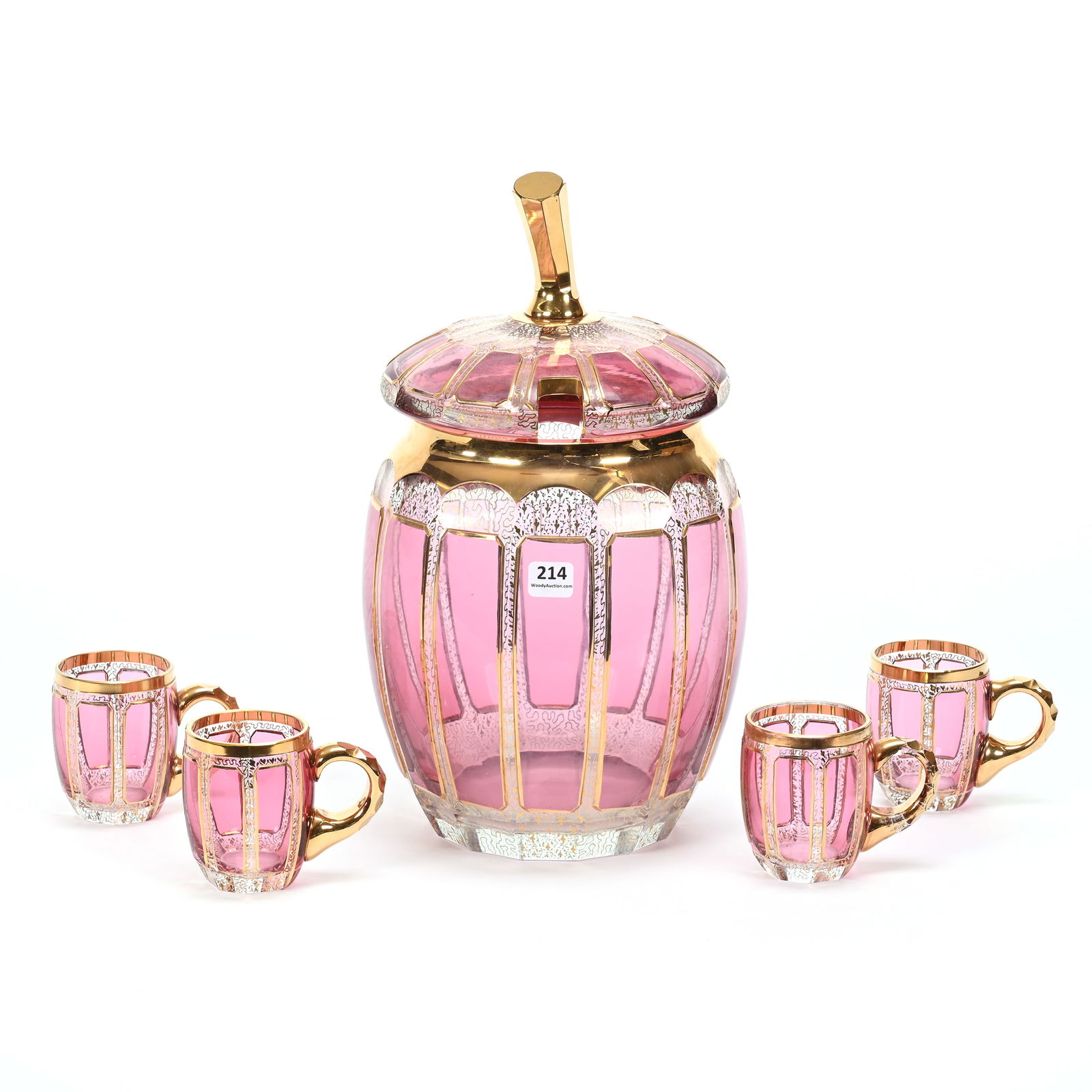 Covered Punch Bowl, Unmarked Moser Style Art Glass (1 of 3)