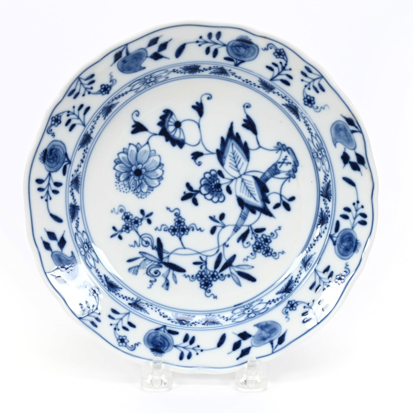 Plate, Meissen Blue Crossed Swords Mark: Plate, Meissen Blue Crossed Swords Mark, 8.25", Blue Onion Pattern, Two Slash Marks, Denver, Colorado Private Collection.