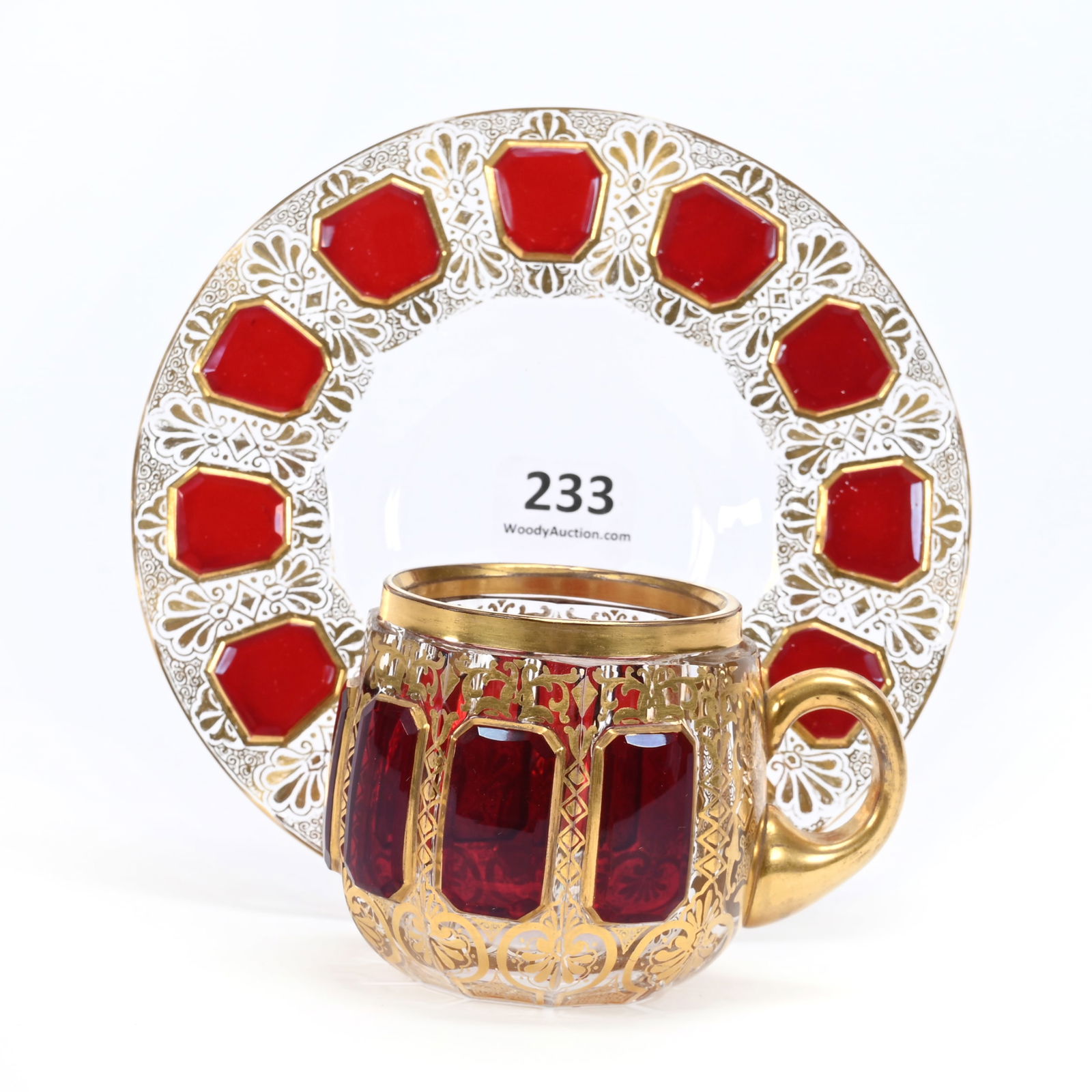 Cup & Saucer, Unmarked Moser Style Art Glass (1 of 4)