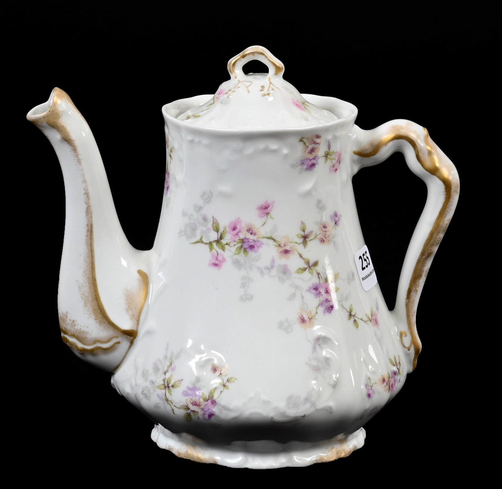 Tea Pot Marked Theodore Haviland Limoges: Tea Pot Marked Theodore Haviland Limoges, 7" x 7.5", Circa 1925+, Rose Branch Decor, Gold Highlights, Denver, Colorado Private Collection.