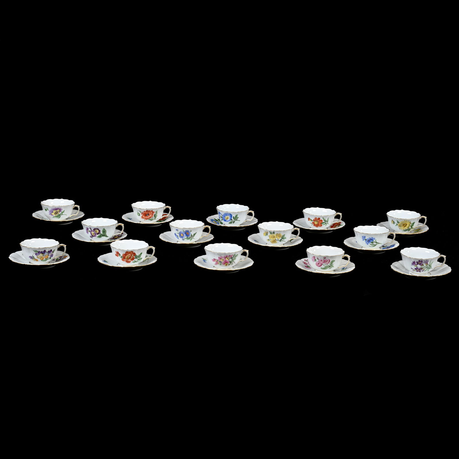 (14) Cups & Saucers, Meissen Blue Crossed Swords Mark (1 of 3)