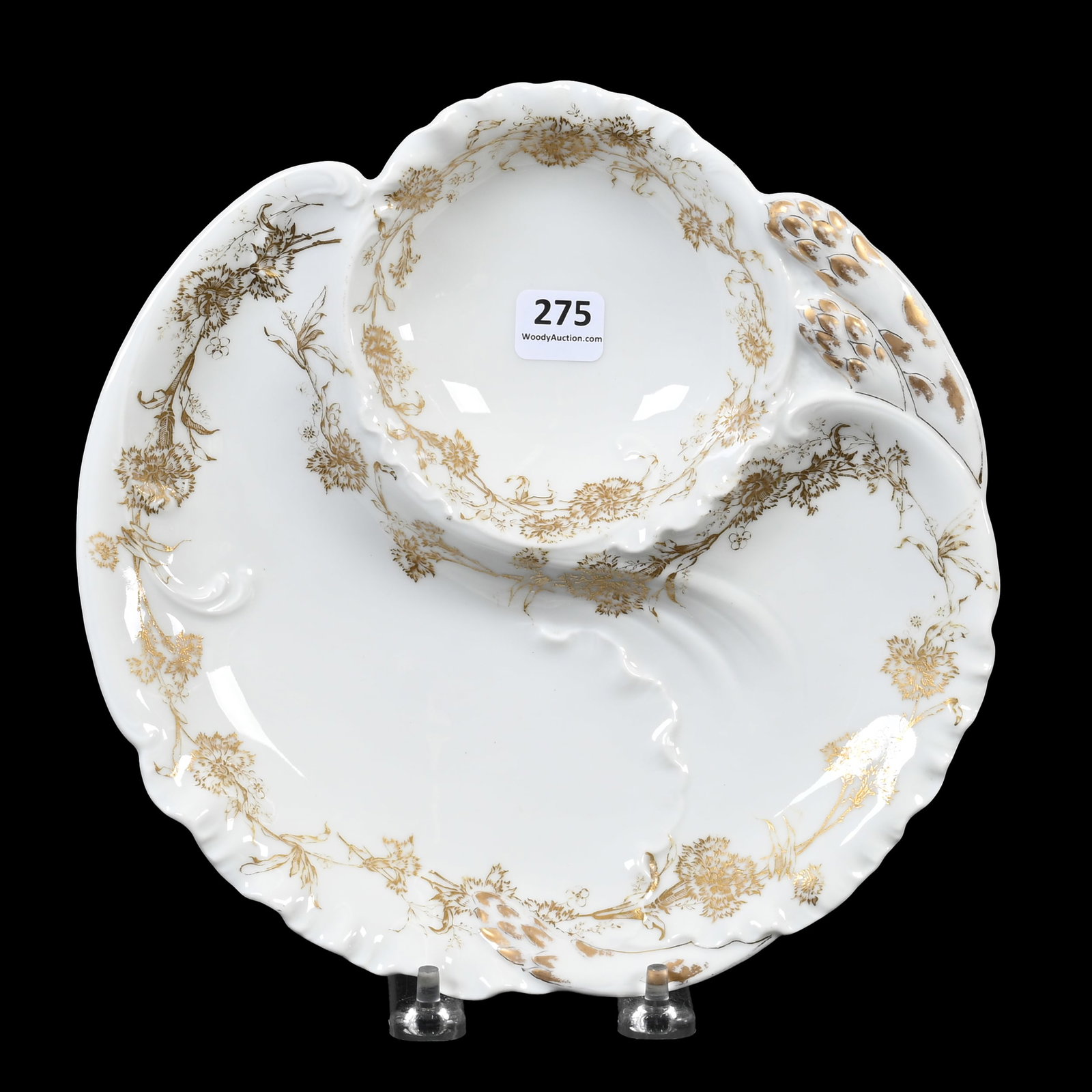 Asparagus Plate, Haviland & Co Limoges: Asparagus Plate, Haviland & Co Limoges, 9", Circa 1876-1879, White With Gold Stencil Floral Decor, Molded Asparagus Design, "Made For Davis Collamore And Company New York", Denver, Colorado Private Co